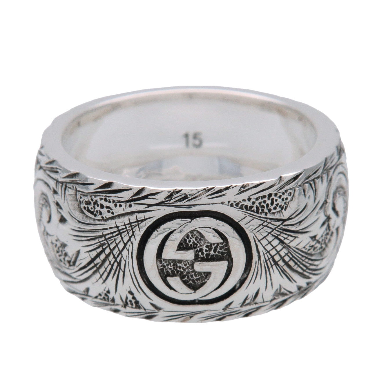 GUCCI Interlocking G Arabesque Cat Head Ring SV925 Silver #15 US7