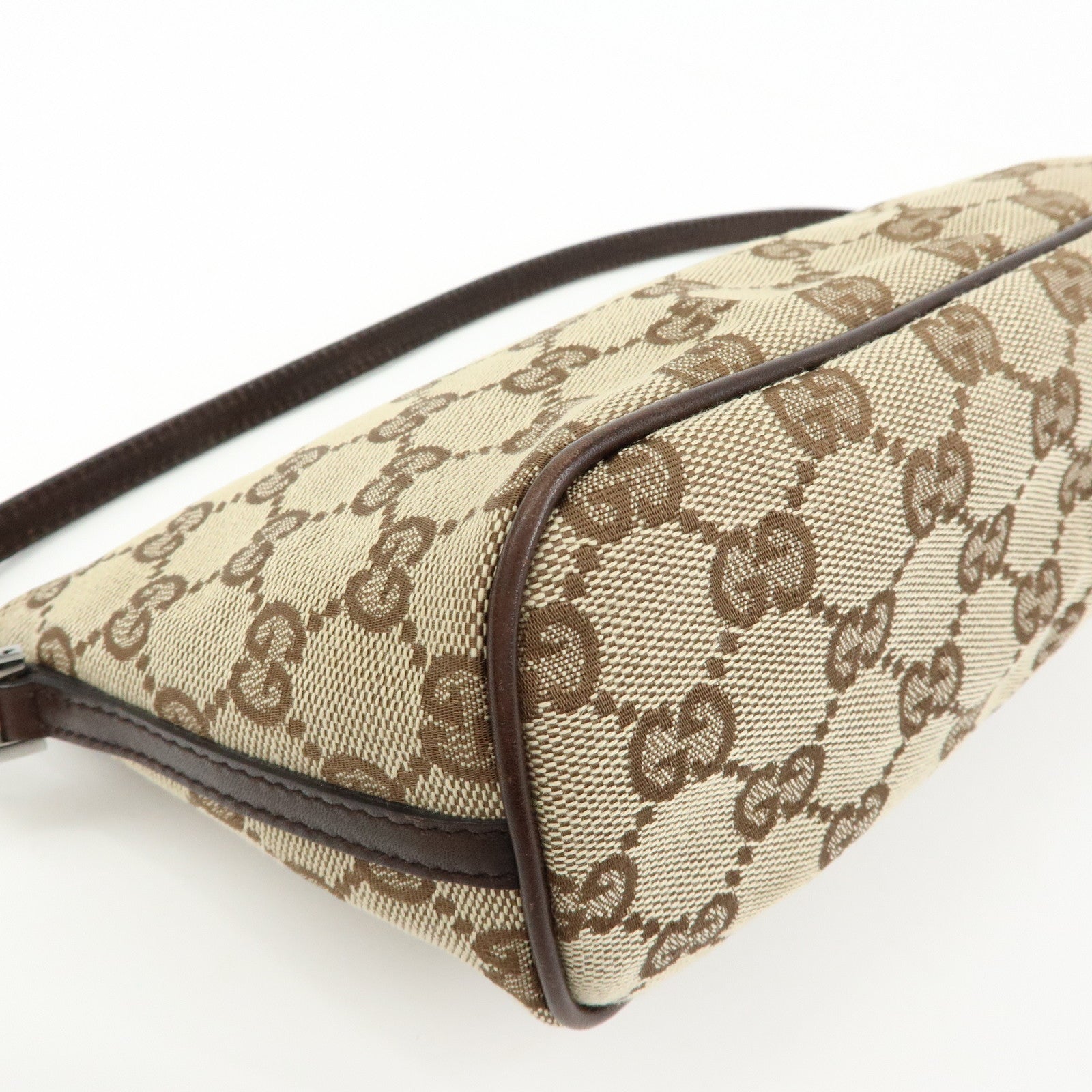 GUCCI Boat Bag GG Canvas Leather Hand Bag Beige Brown 07198