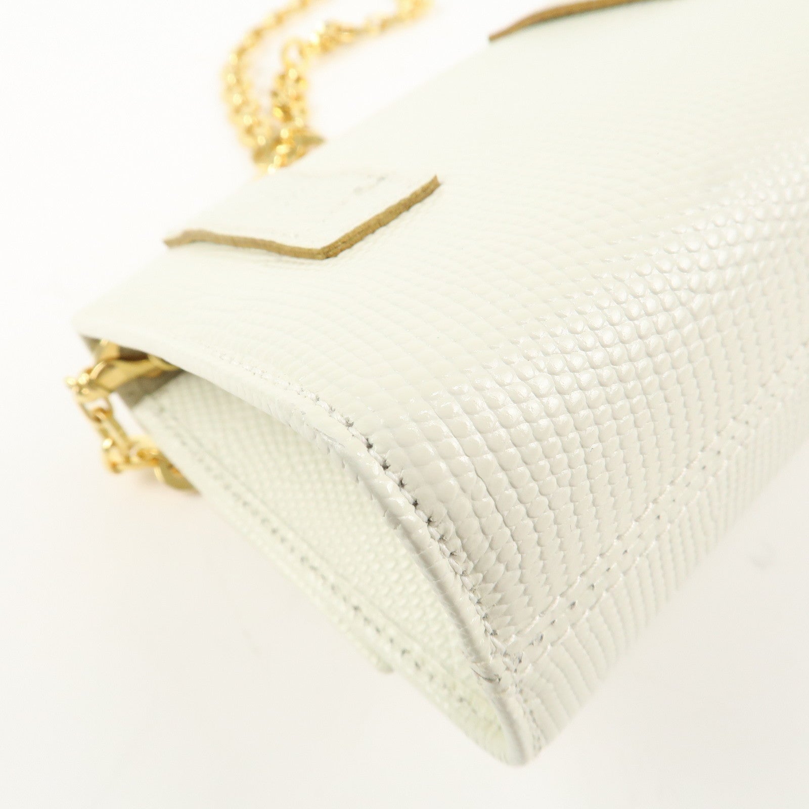 Ferragamo Vara Ribbon Leather Nylon Chain 2Way Shoulder Bag White Used