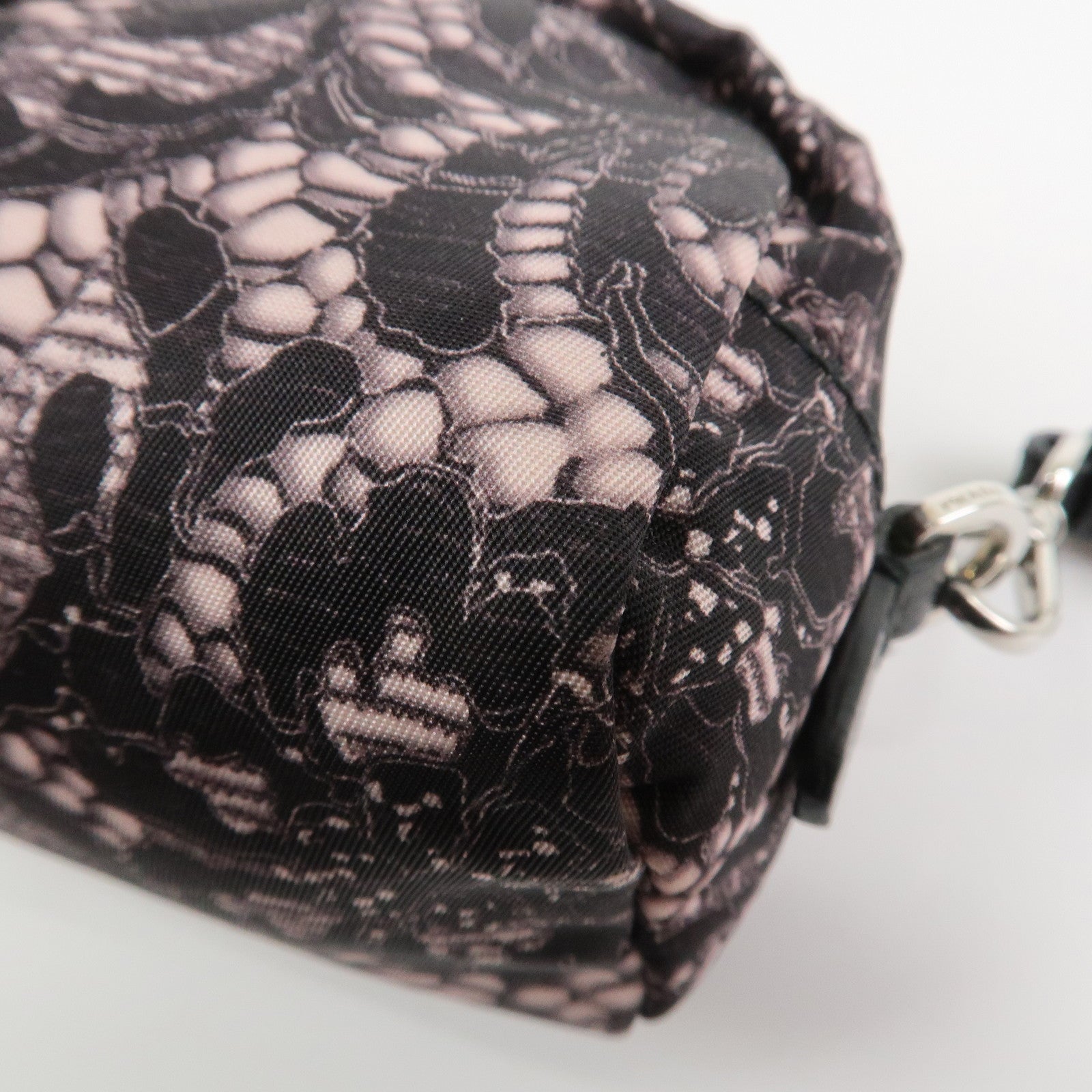 PRADA Triangle Logo Lace Nylon Leather Cosmetic Pouch Black 1NE175