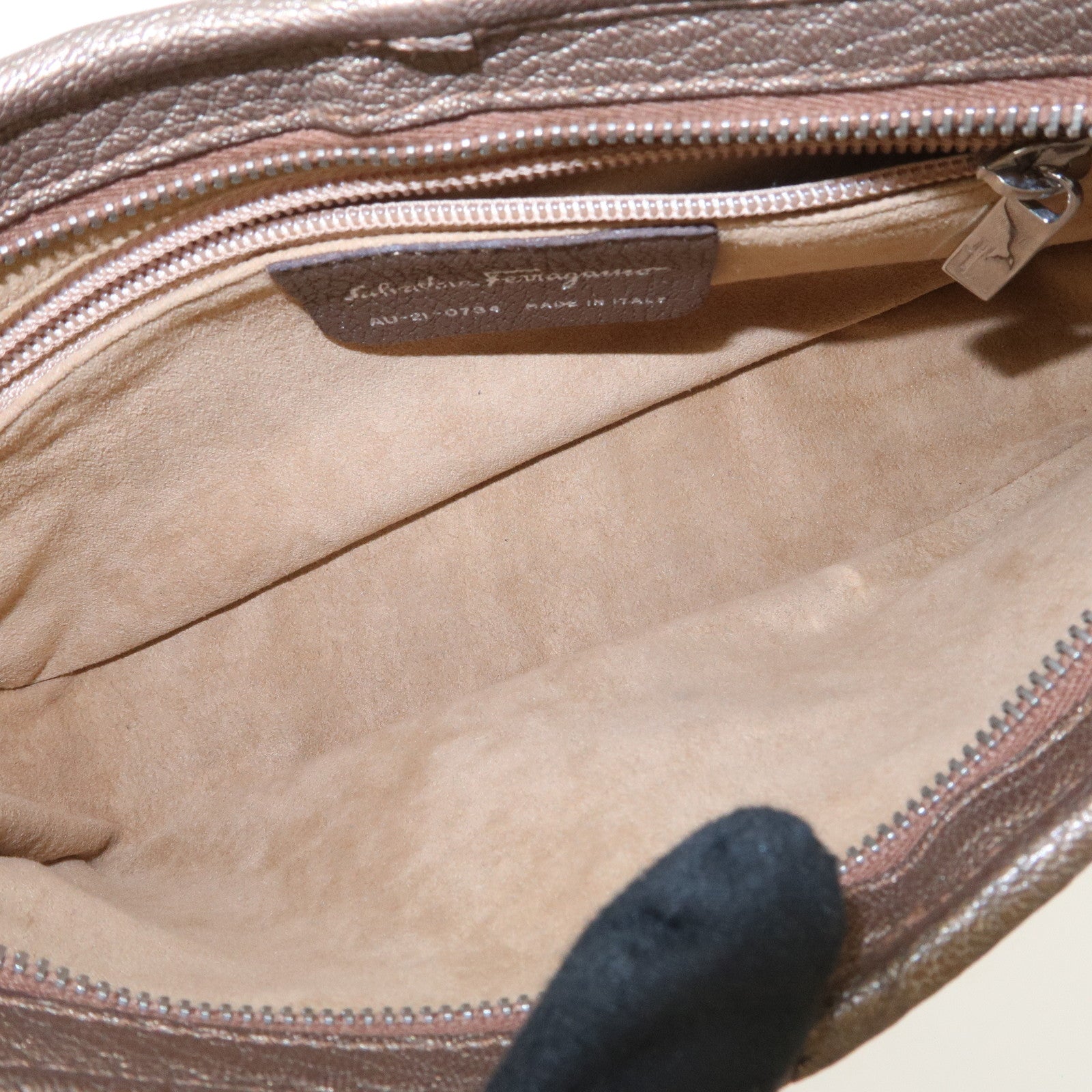 Ferragamo Leather Shoulder Bag Hand Bag Bronze