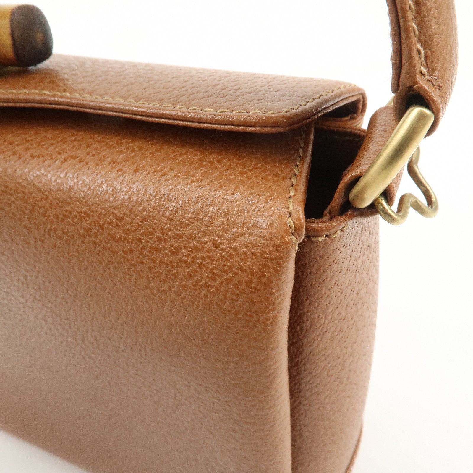 GUCCI Bamboo Leather 2Way Tote Bag Hand Bag Brown 000.926.0175