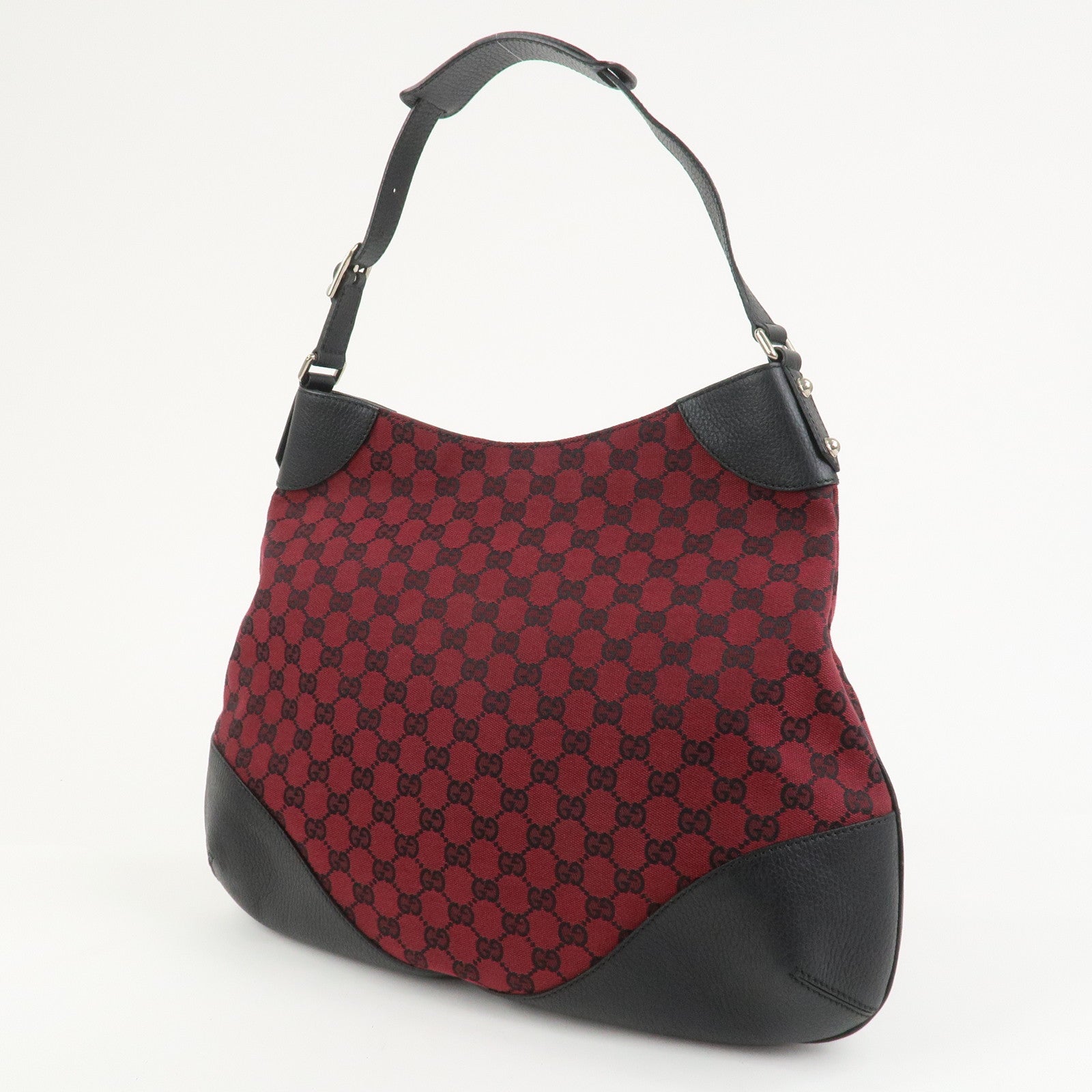 GUCCI GG Canvas Leather Shoulder Bag Red Black 272389