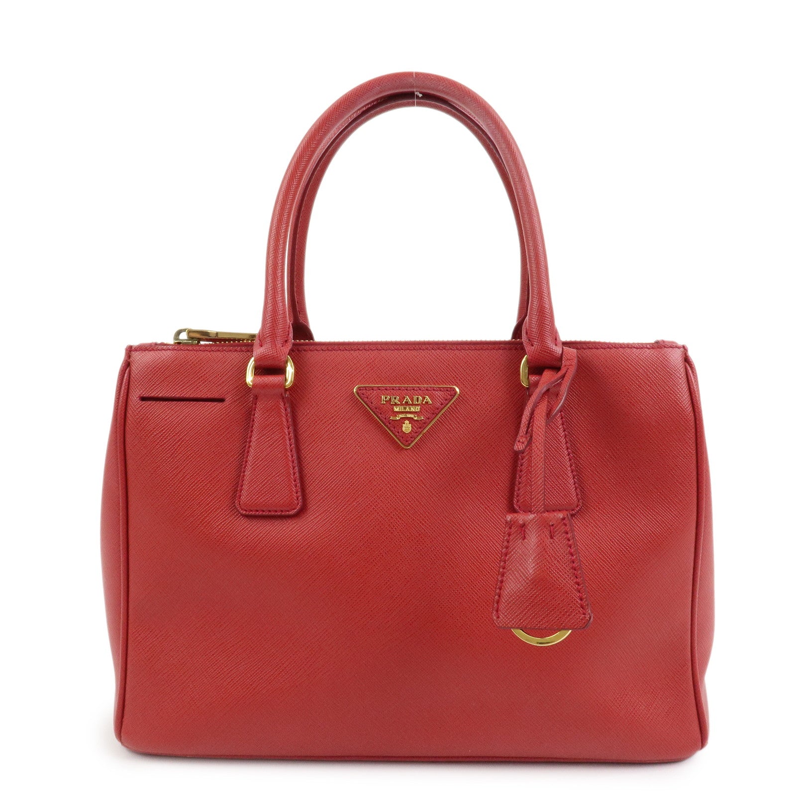 PRADA Triangle Logo Saffiano Leather Galleria 2WAY Bag Red BN1874