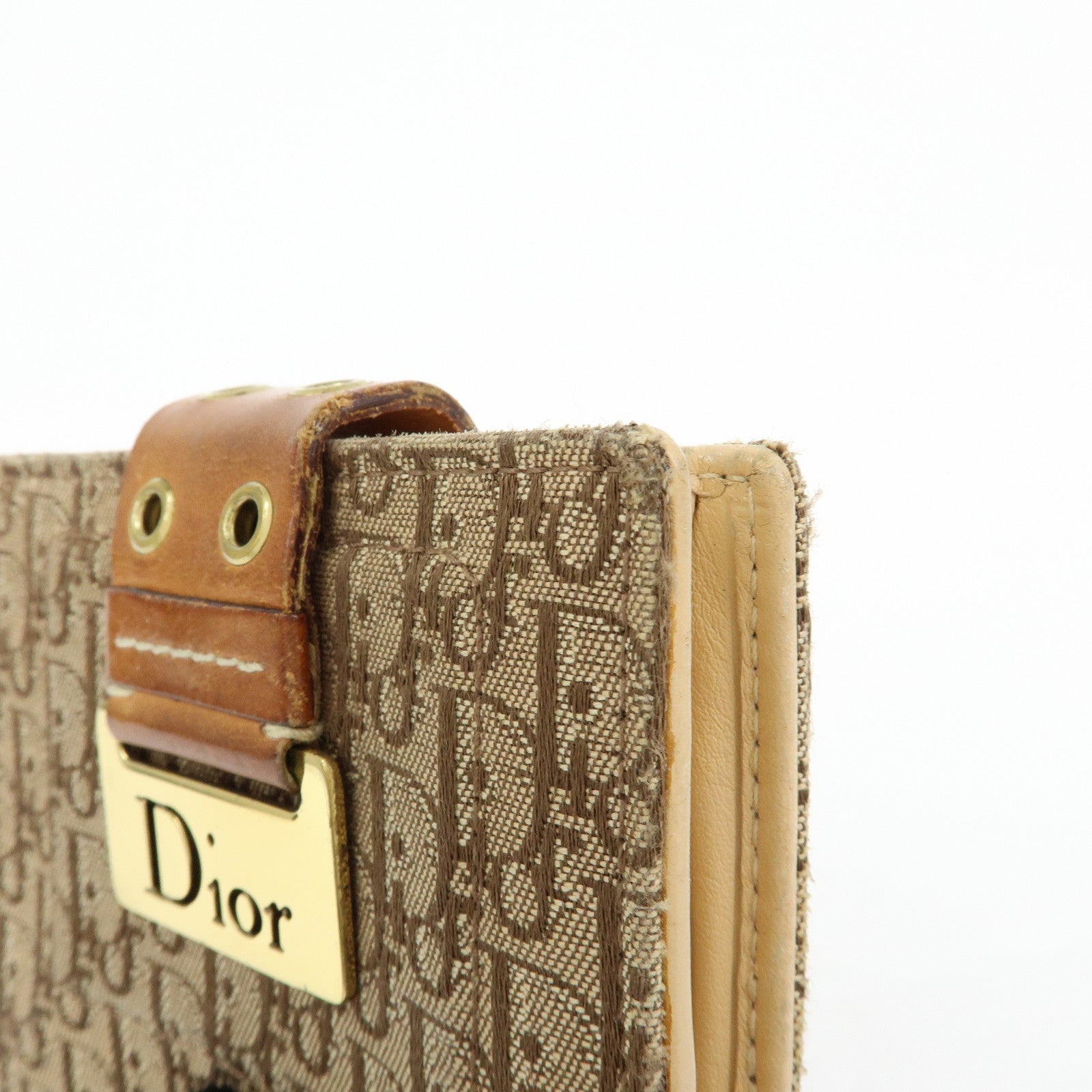Christian Dior Trotter Canvas Leather Bi-fold Compact Wallet Beige