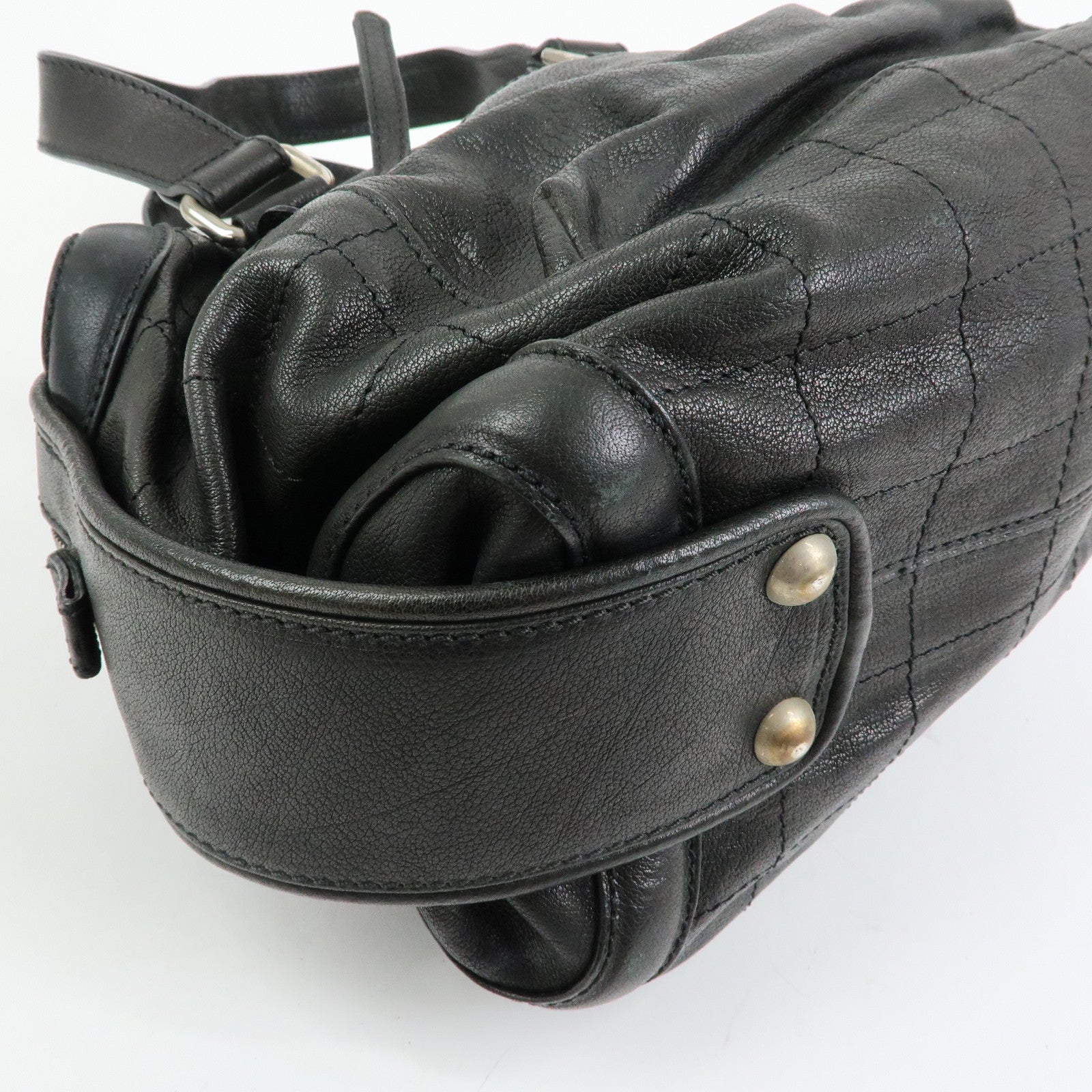 CHANEL Chocolate Bar Caviarskin Boston Bag Hand Bag Black