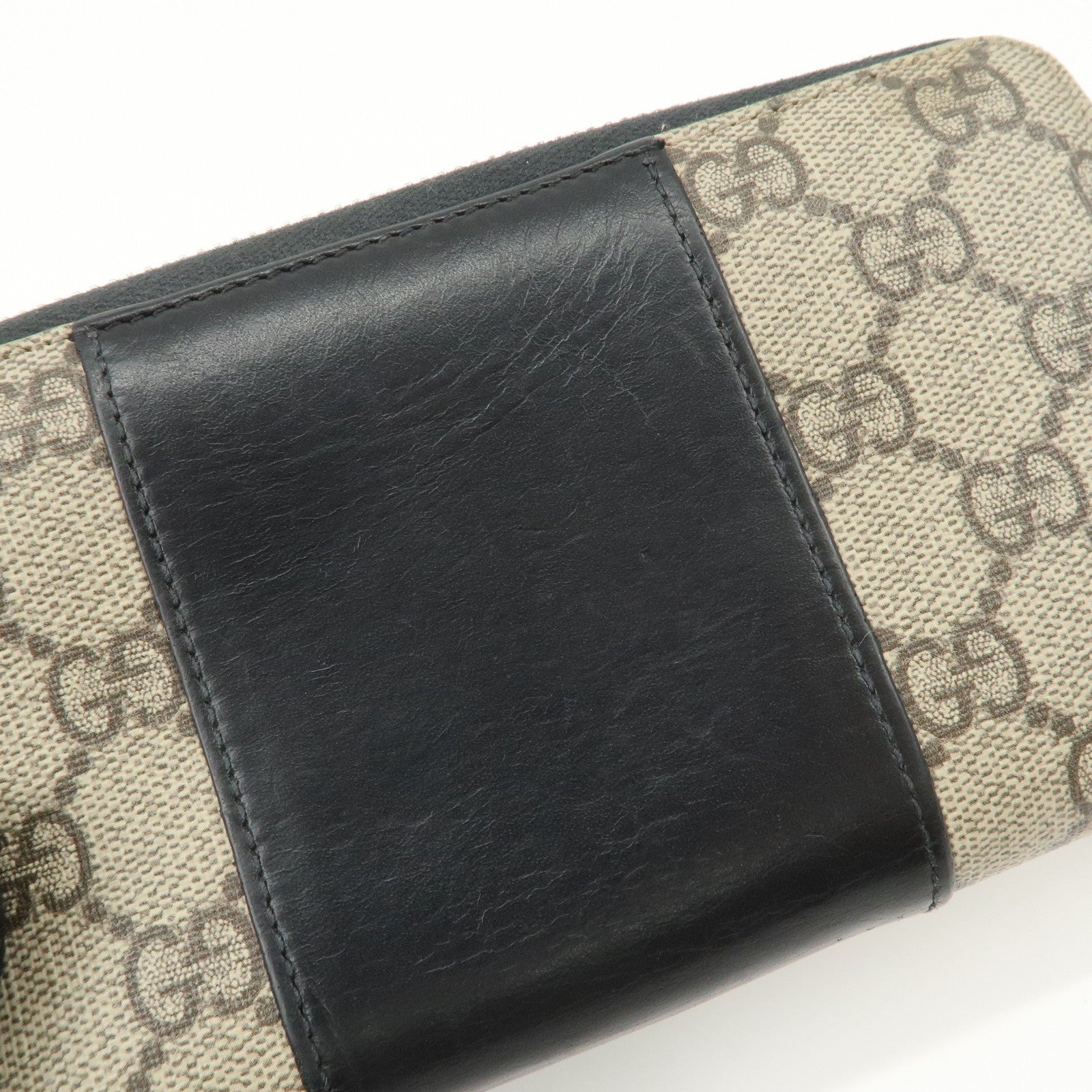 GUCCI GG Supreme Leather Round Zippy Long Wallet Beige Black 451249
