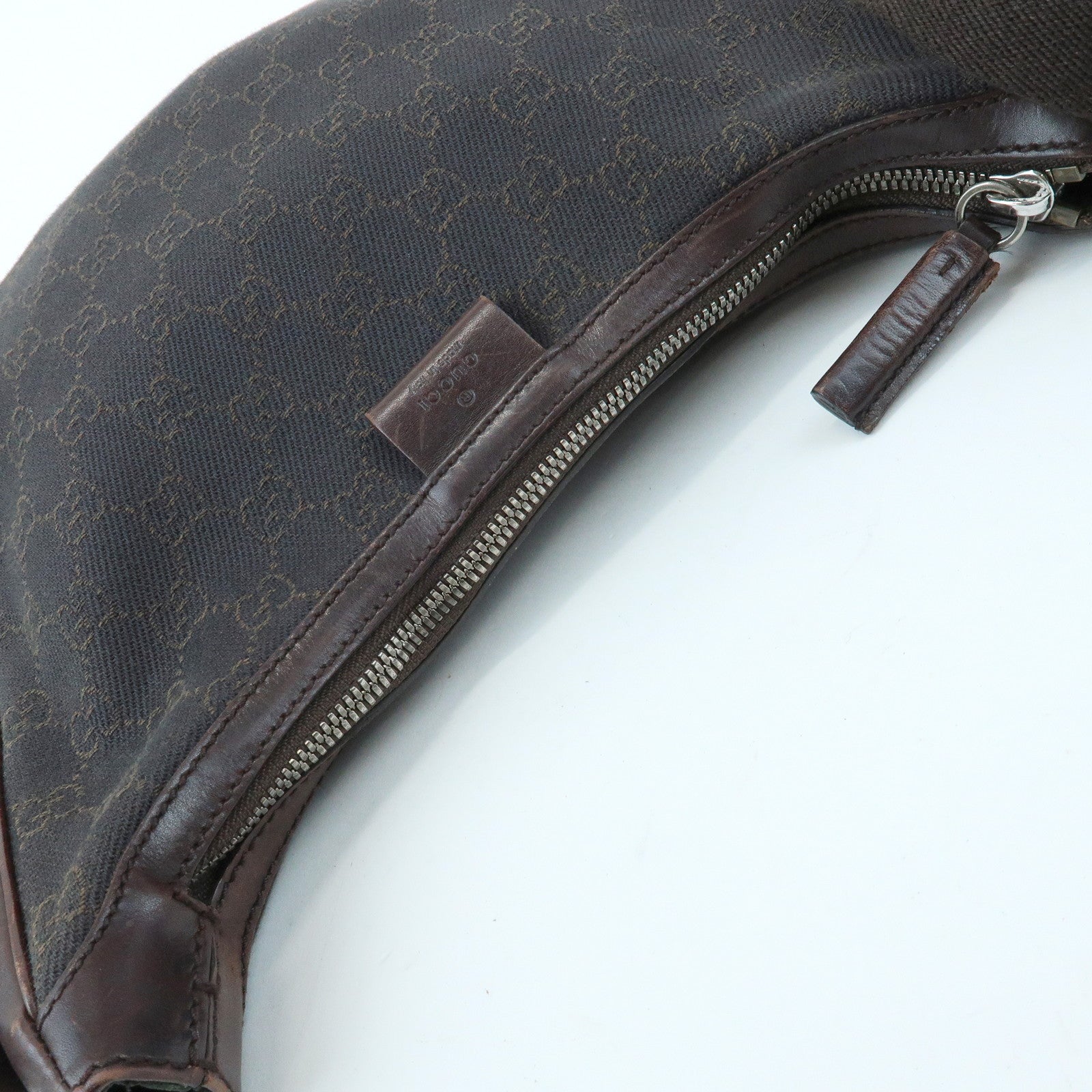GUCCI GG Denim Leather Shoulder Crossbody Bag Dark Brown 101682