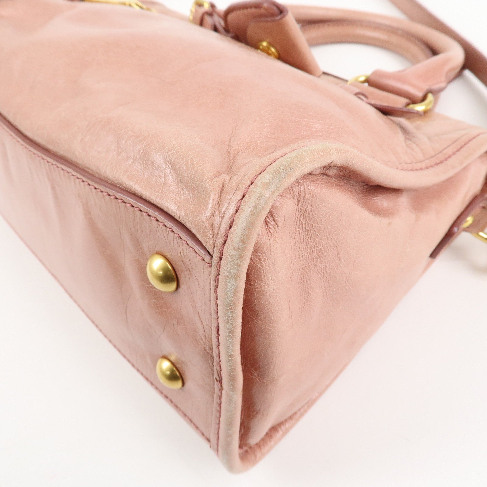 MIU MIU Leather 2Way Bag Shoulder Bag Hand Bag Pink Used