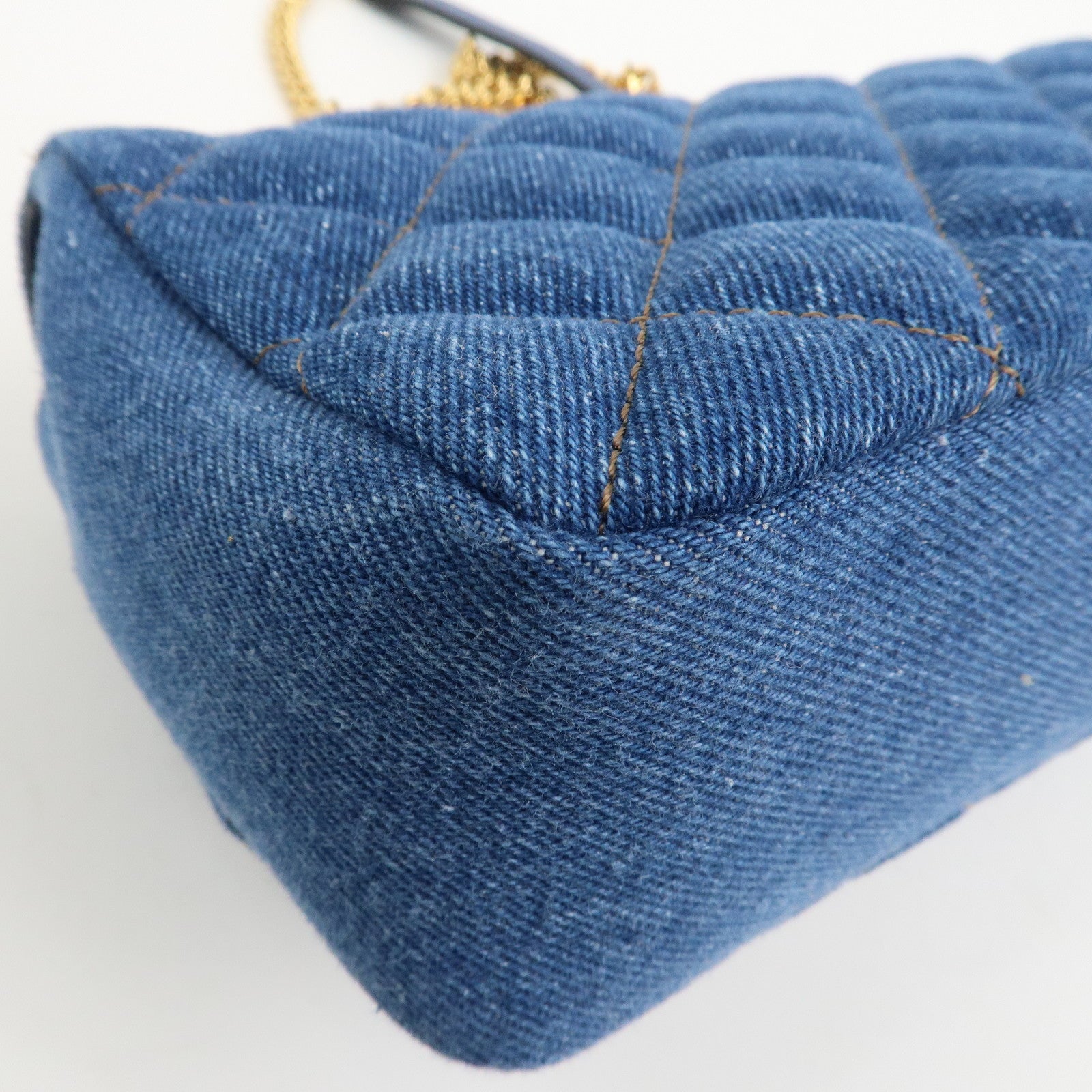 GIANNI VERSACE Demin Leather Chain Shoulder Bag Blue