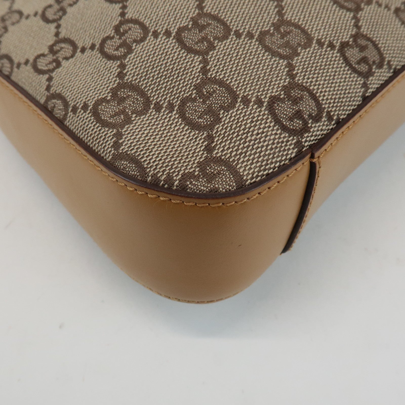 GUCCI GG Canvas Leather Shoulder Bag Hand Bag Beige 001.3812 Used