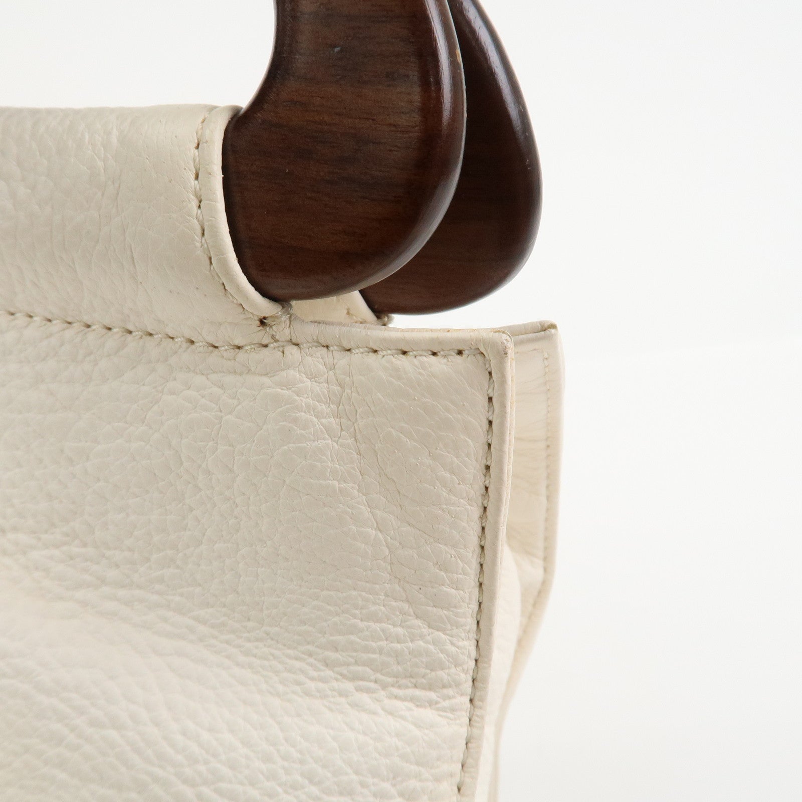 CHANEL COCO Mark Leather Wood Hand Bag Ivory