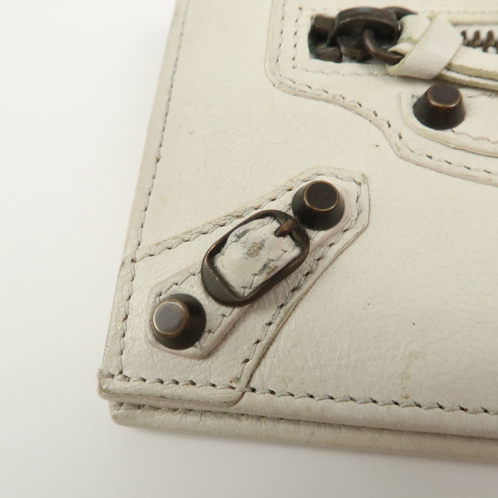 BALENCIAGA Logo Leather Card Case Card Holder Ivory 253050
