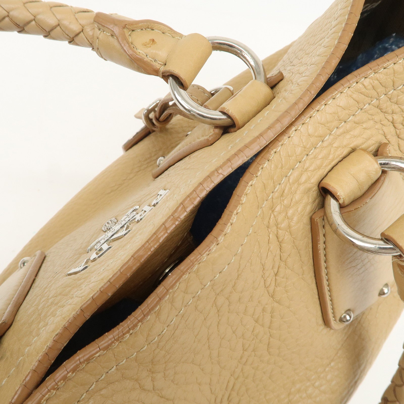 PRADA Logo Leather 2Way Bag Hand Bag Shoulder Bag Beige BN1364