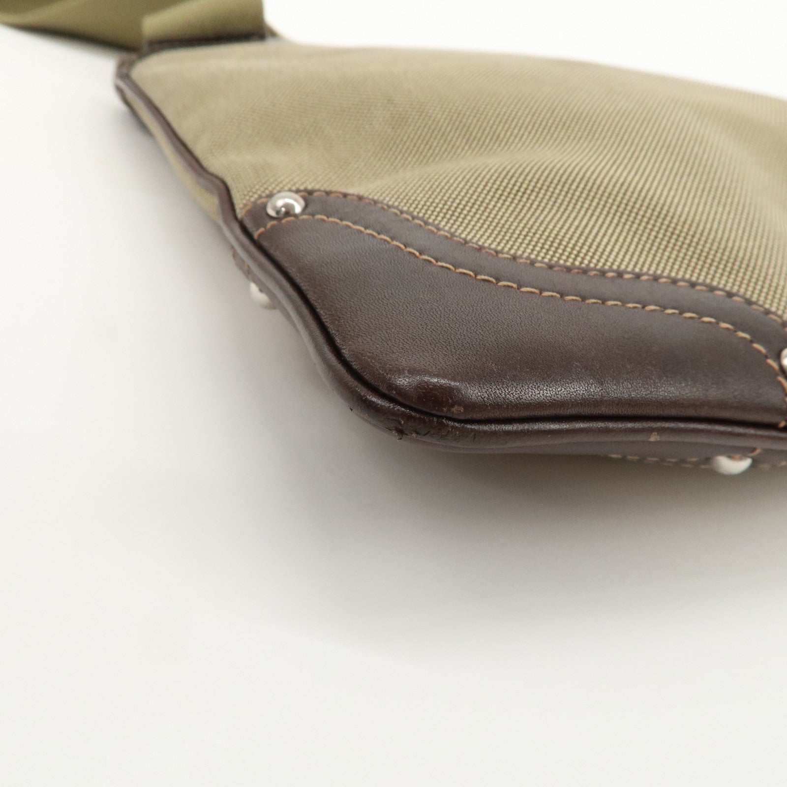 PRADA Logo Jacquard Leather Shoulder Bag Beige Brown BT0537