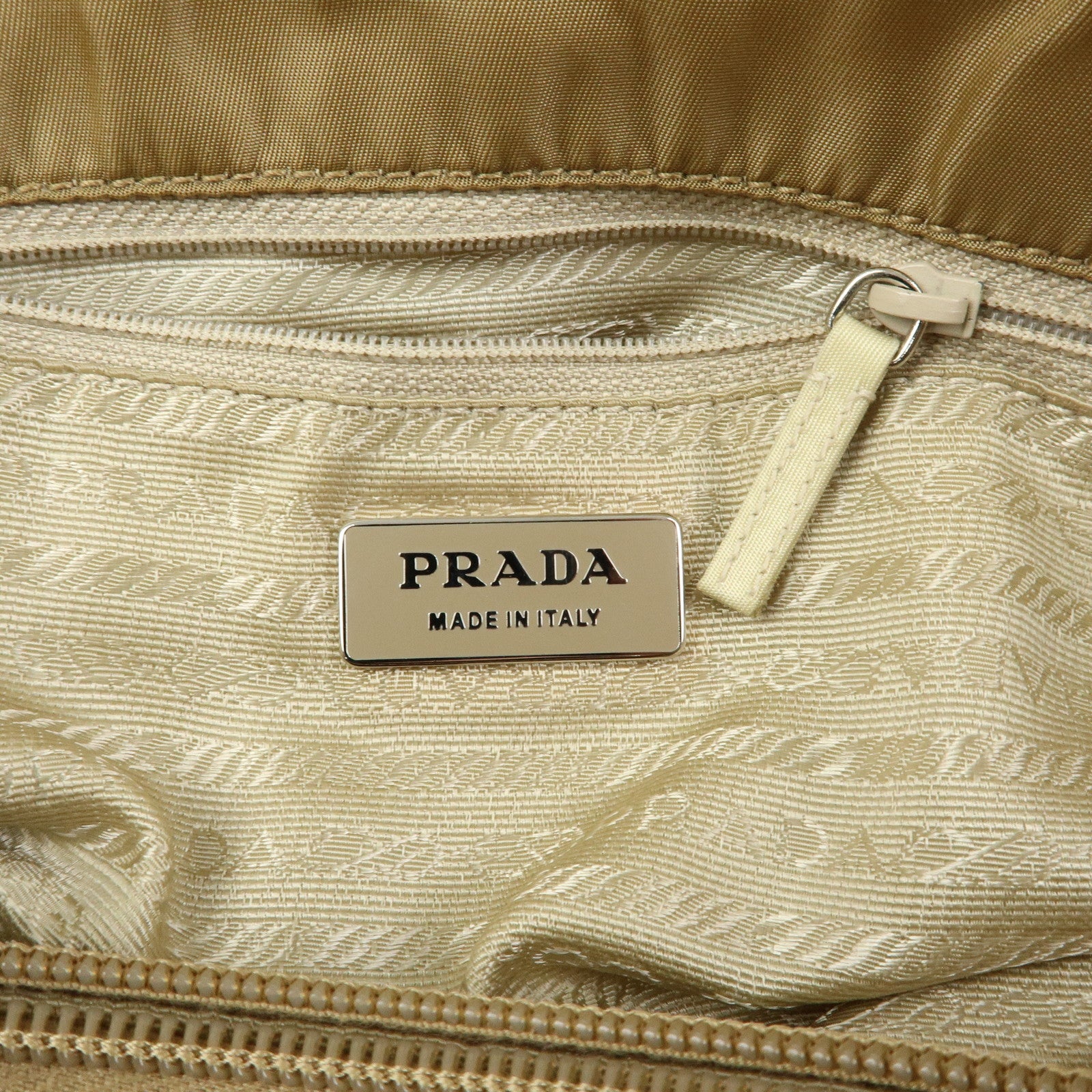 PRADA Triangle Logo Nylon Tote Bag Hand Bag Khaki Beige Brown