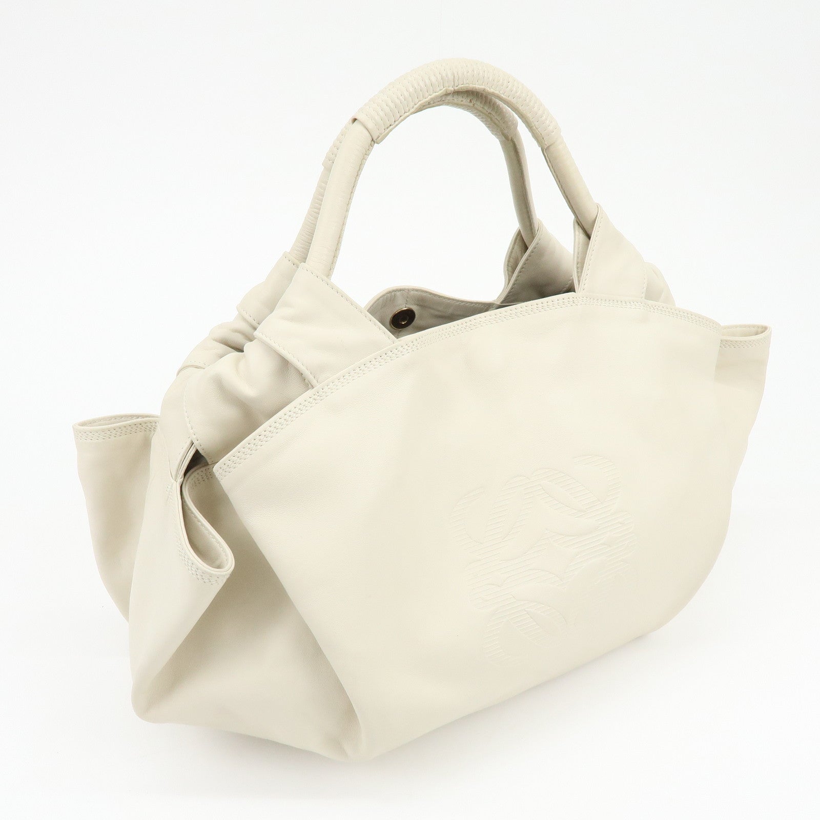 LOEWE Anagram Nappa Aire Leather Hand Bag Tote Bag Ivory