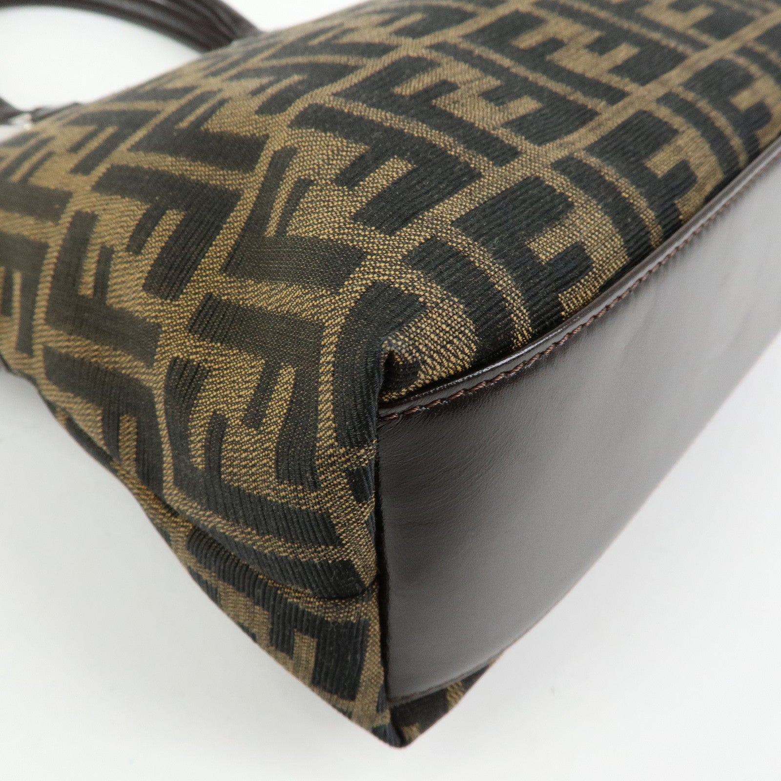 FENDI Zucca Jacquard Canvas Leather 2Way Bag Hand Bag Brown