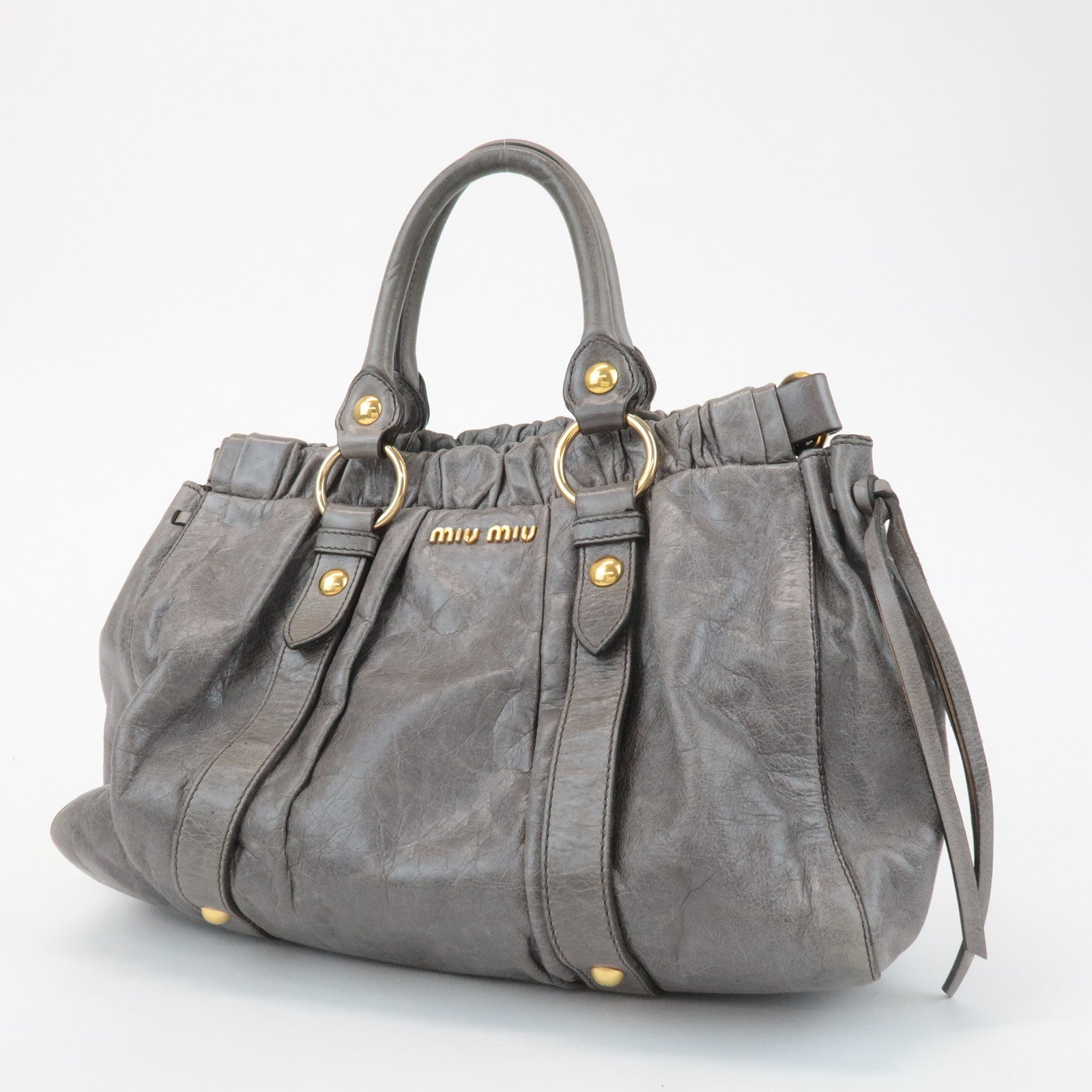 MIU MIU Leather 2Way Shoulder Bag Hand Bag Gray RT0383 Used