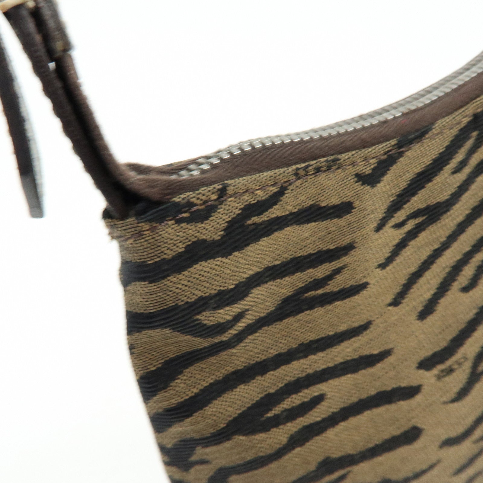 FENDI Canvas Leather Zebra Pattern Shoulder Hand Bag Brown 8BR248