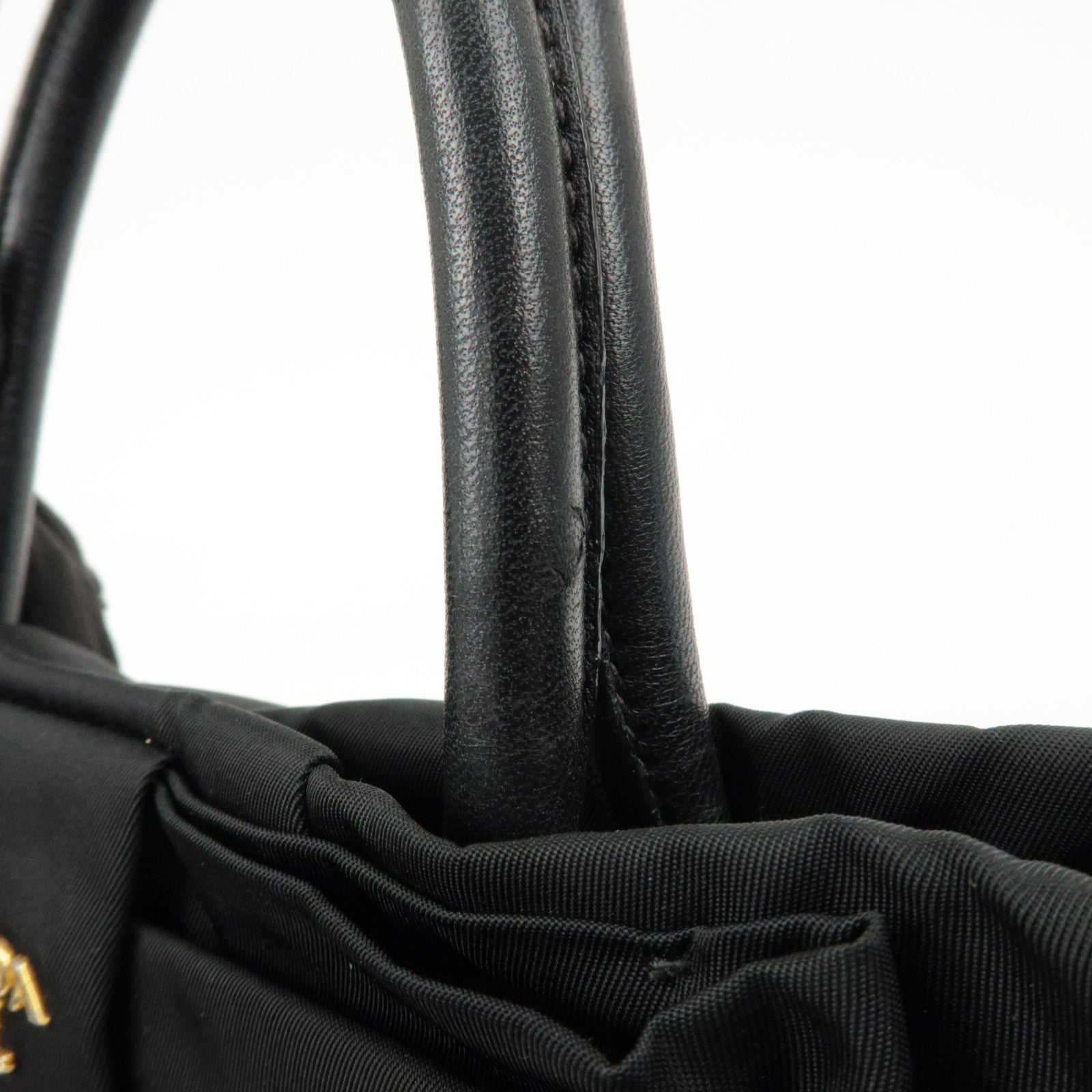 PRADA Nylon Leather Ribbon Hand Bag Tote Bag Black BN1601 Used