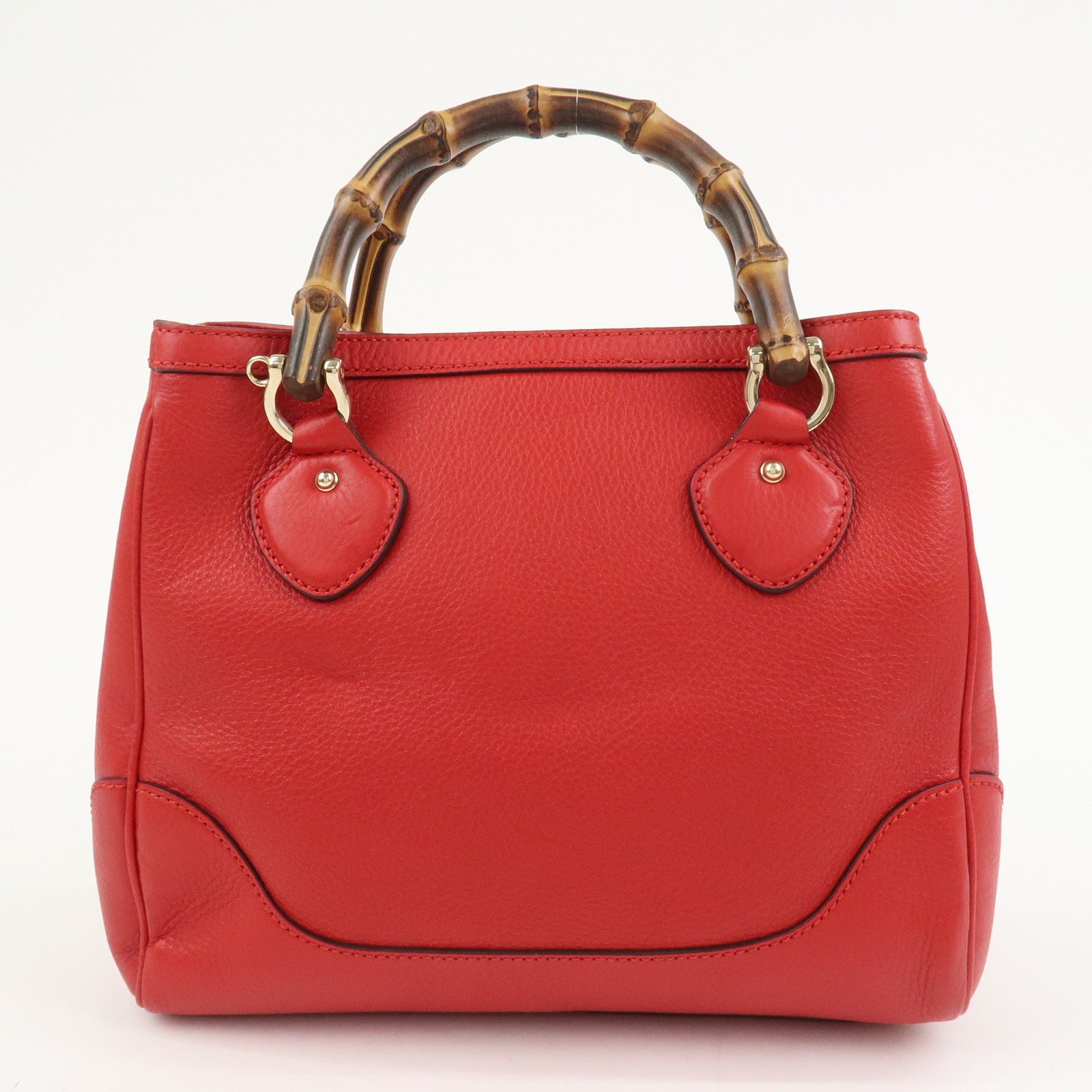 GUCCI Bamboo Leather 2Way Shoulder Bag Hand Bag Red 308360