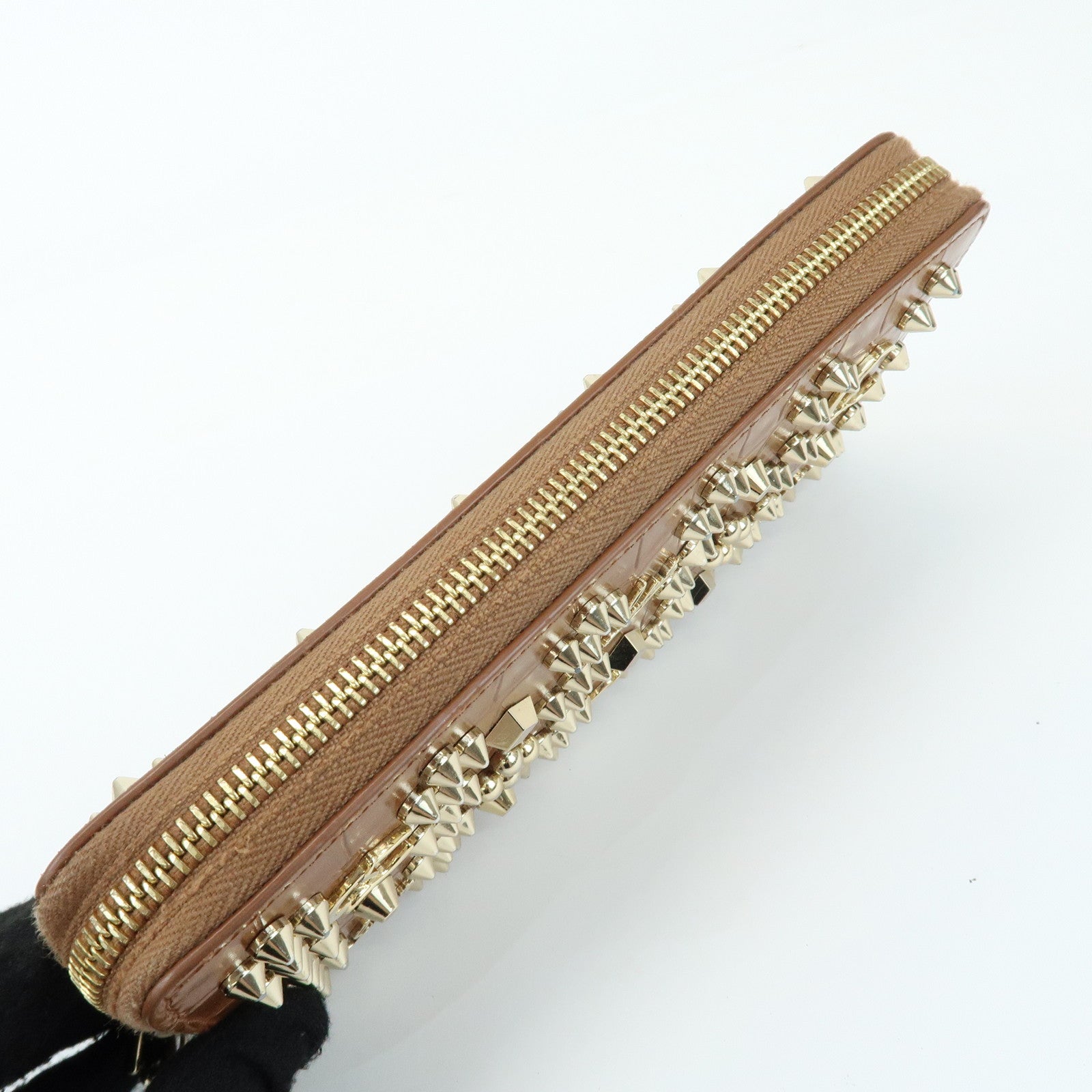Christian Louboutin Embossed Leather Long Wallet Studs Brown