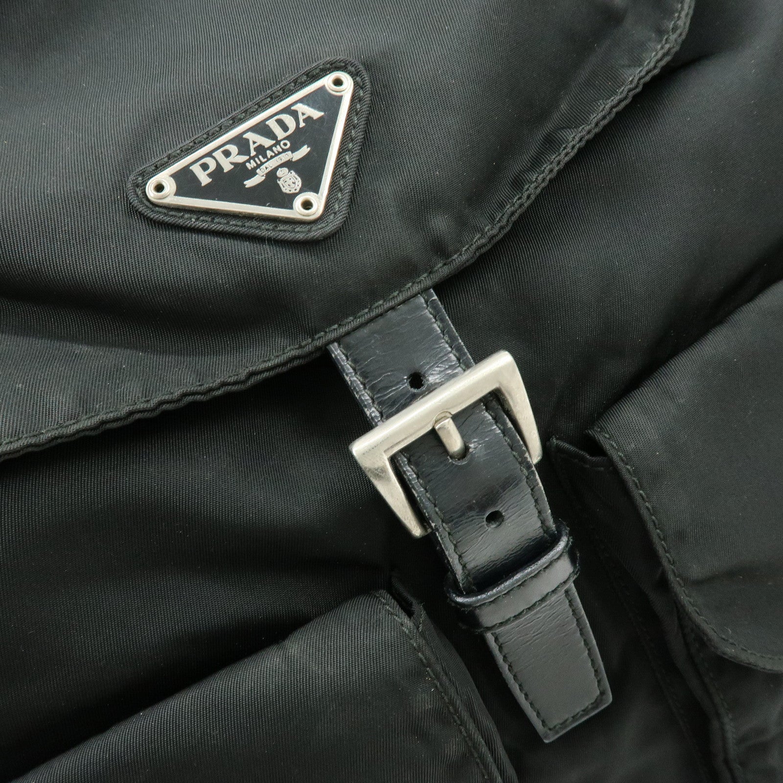 PRADA Triangle Logo Nylon Leather Backpack Rucksuck Black