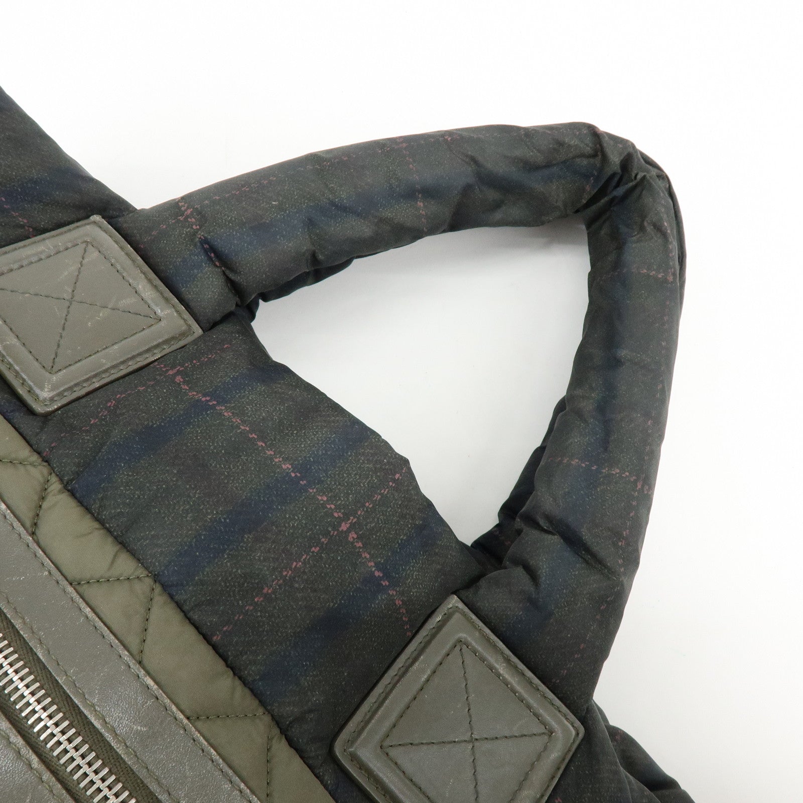 CHANEL COCO Cocoon PM Nylon Tote Bag Dark Green Plaid A48610