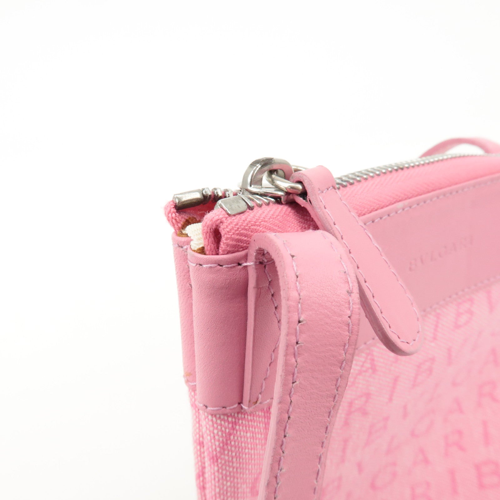 BVLGARI Logo Mania Leather Canvas Shoulder Bag Crossbody Bag Pink Used