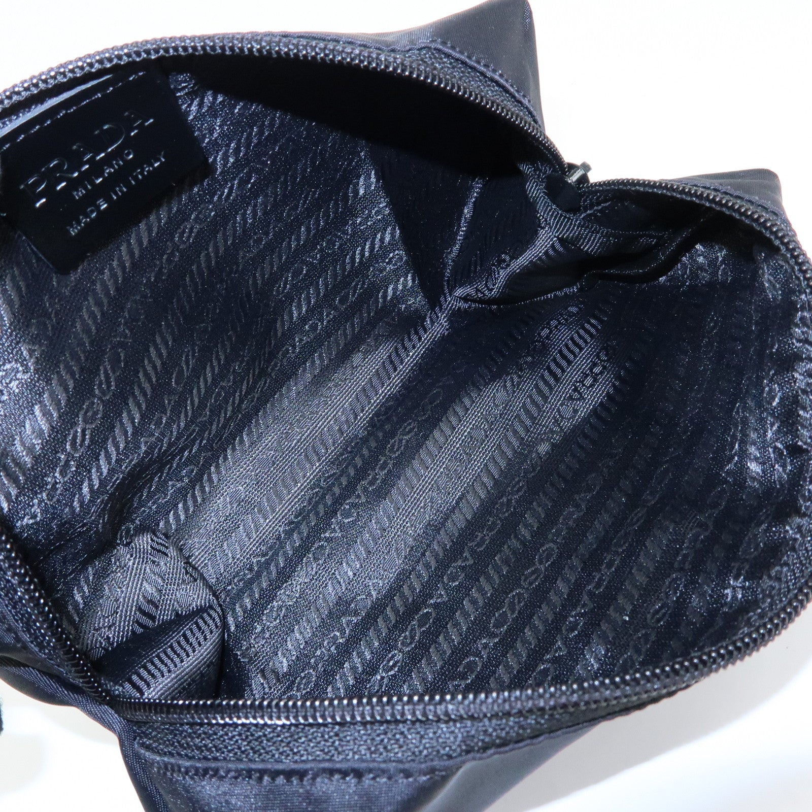 PRADA Triangle Logo Nylon Cosmetic Pouch Makeup Bag Black