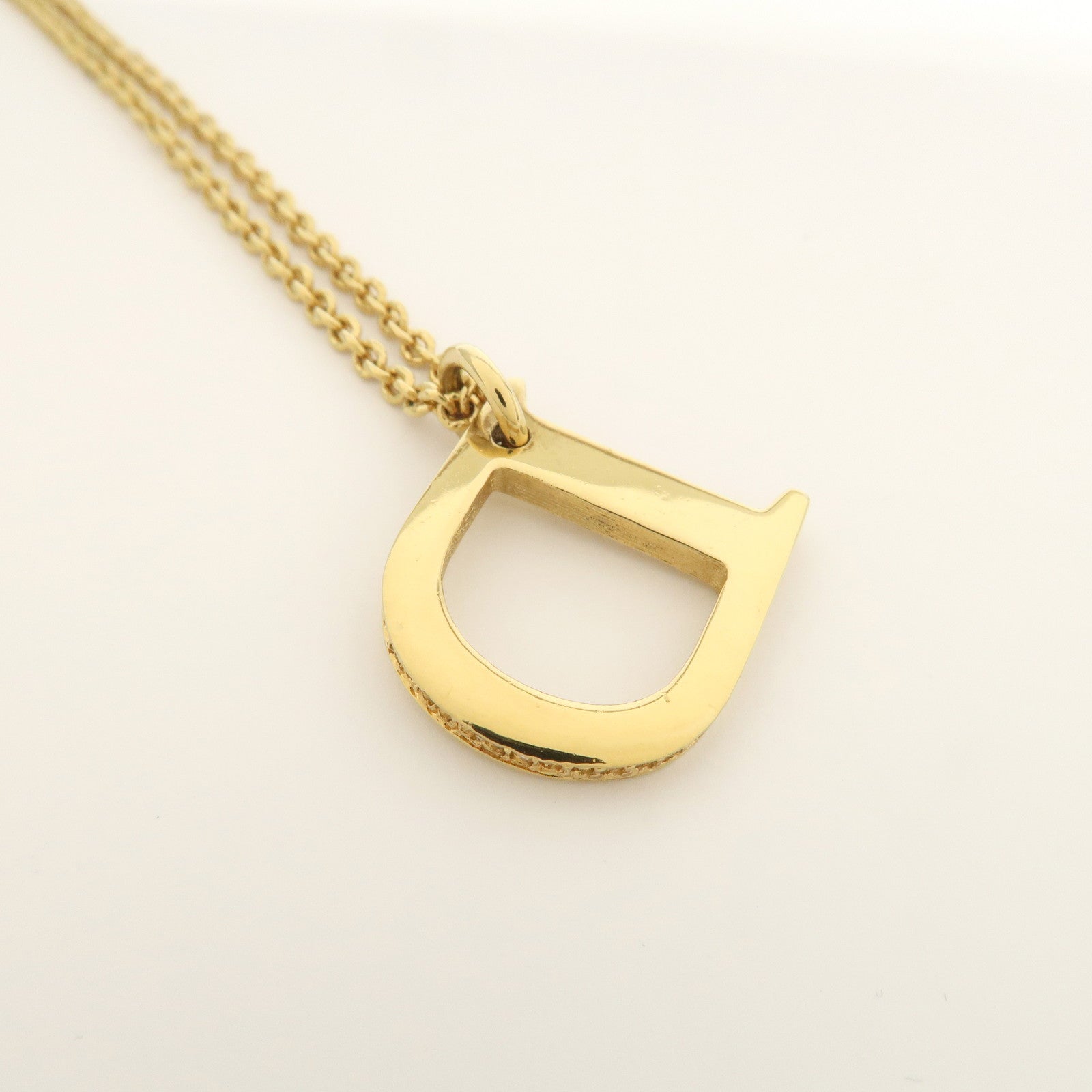 Christian Dior Logo Metal Rhinestone Necklace Gold