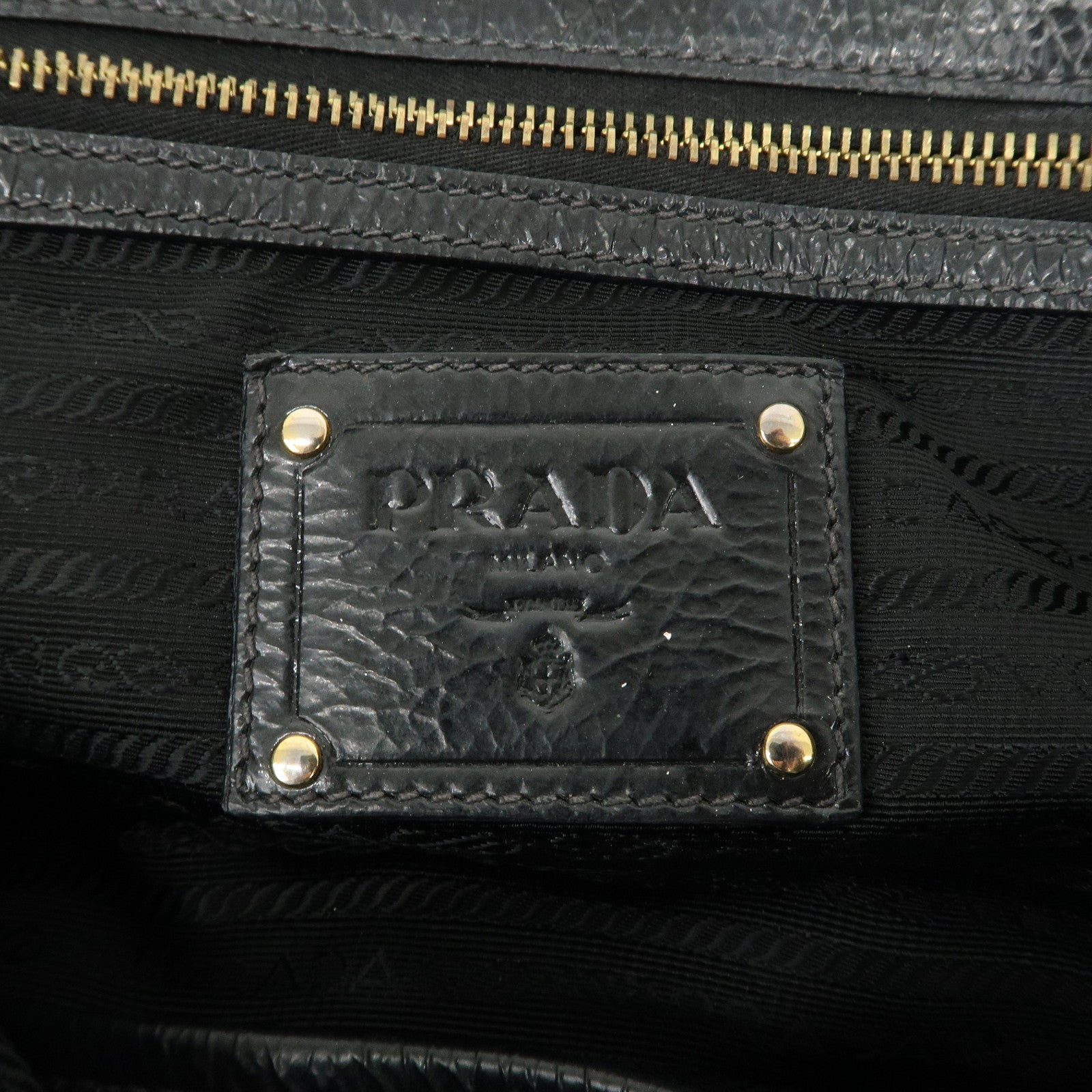 PRADA Logo Leather 2Way Tote Bag Shoulder Bag Black BN1713