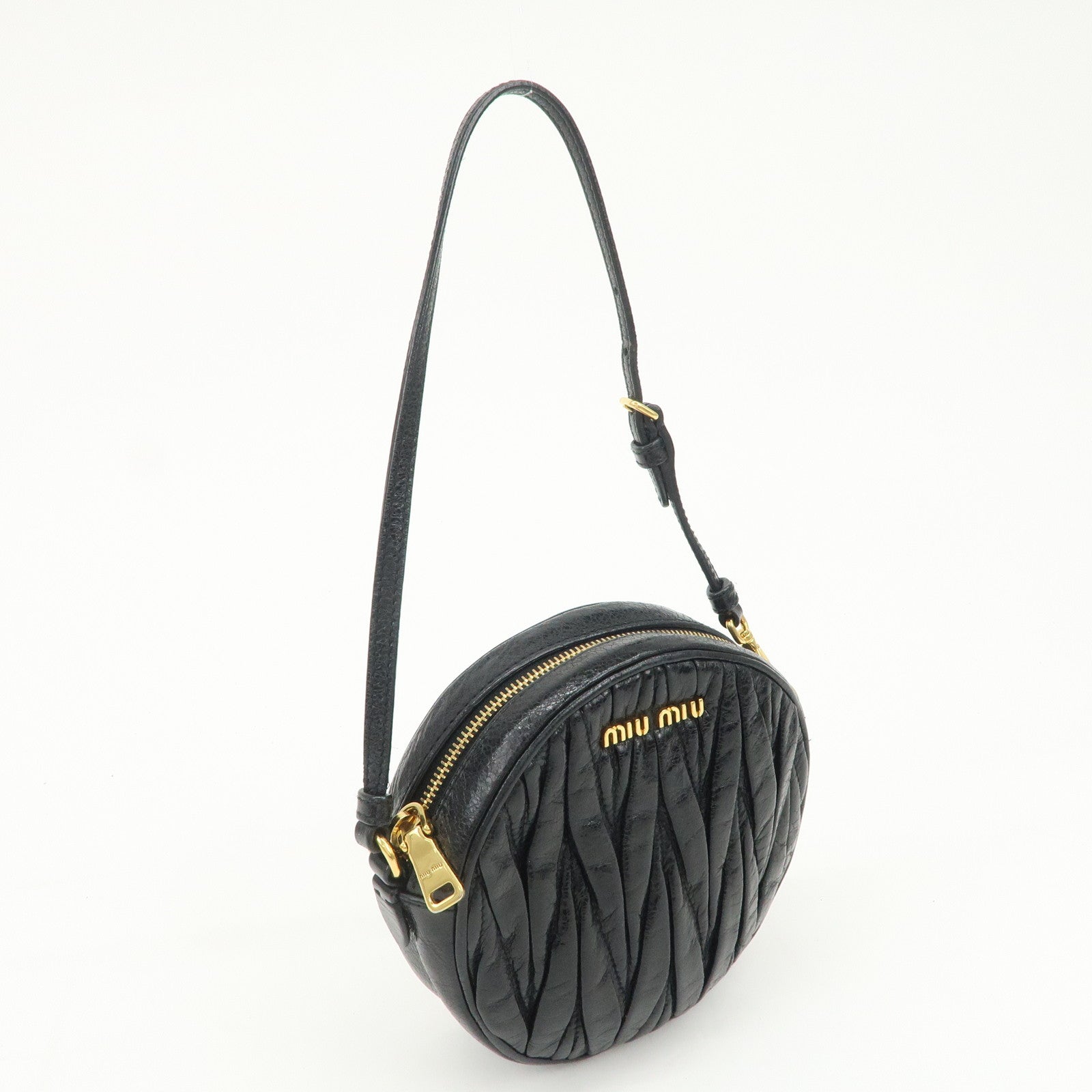 MIU MIU Logo Matelasse Leather Hand Bag Mini Bag Black