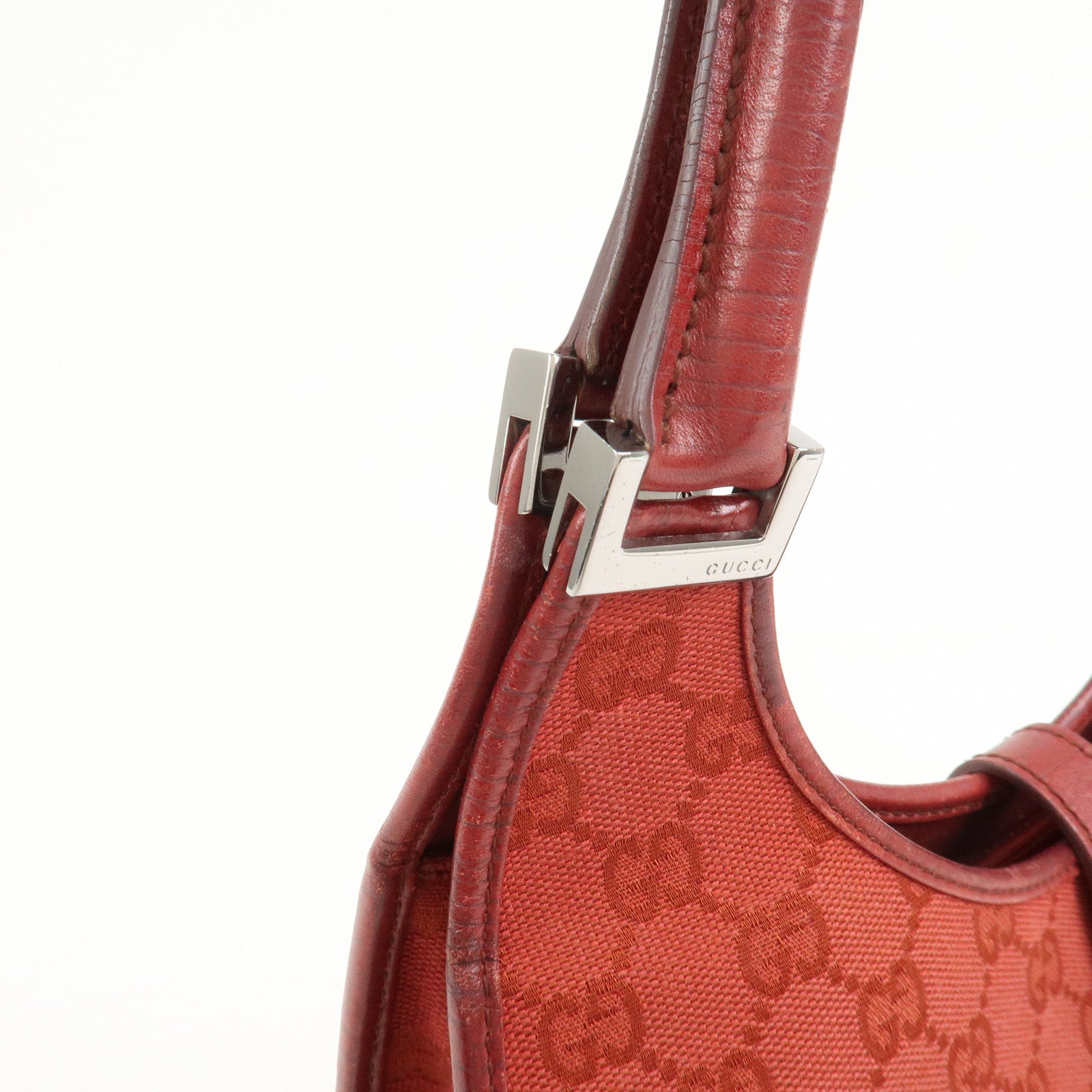 GUCCI Jackie GG Canvas Leather Shoulder Bag Hand Bag Red 01719