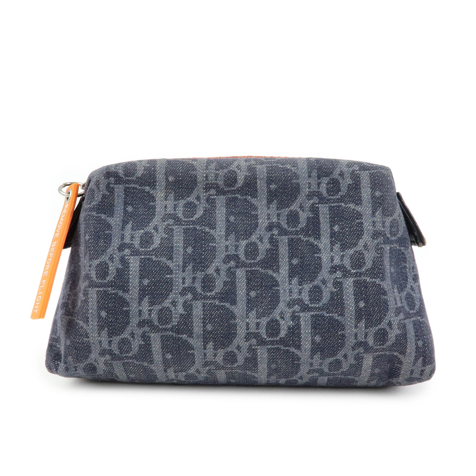 Christian Dior Trotter Flight Line Denim Leather Pouch Navy Orange