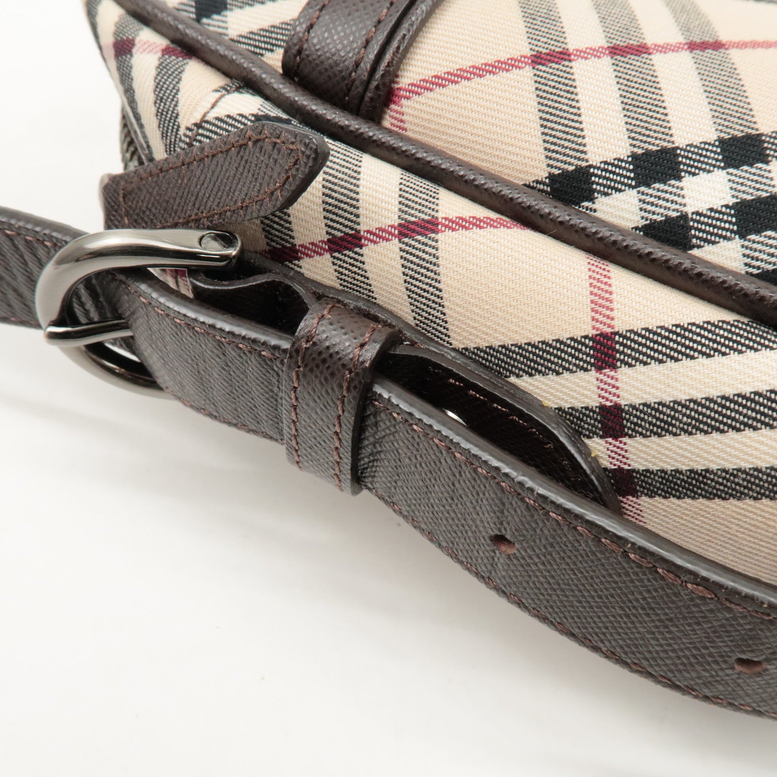 BURBERRY Canvas Leather Shoulder Bag Nova Plaid Beige Brown Used