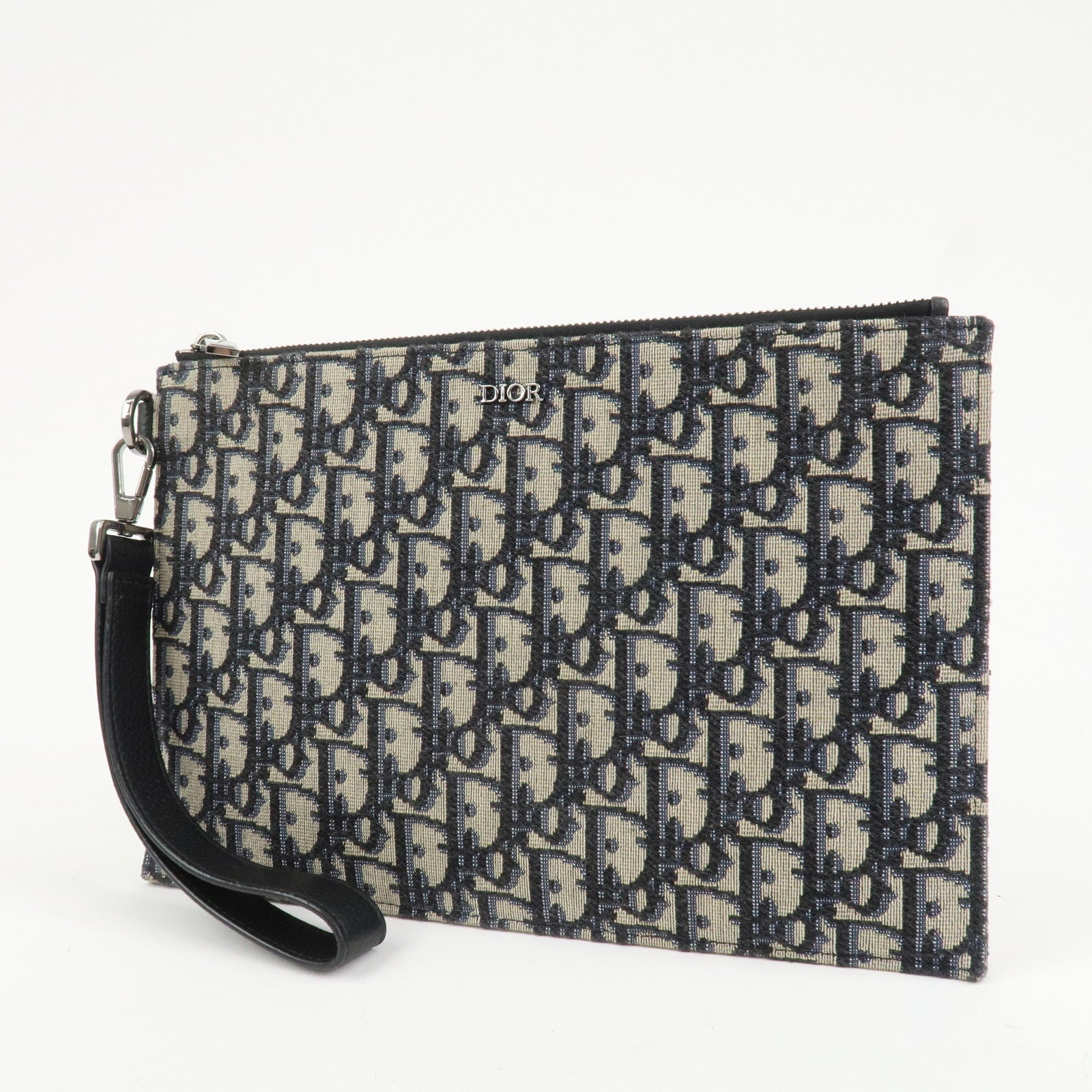 Christian Dior Oblique Canvas Clutch Bag Pouch Navy
