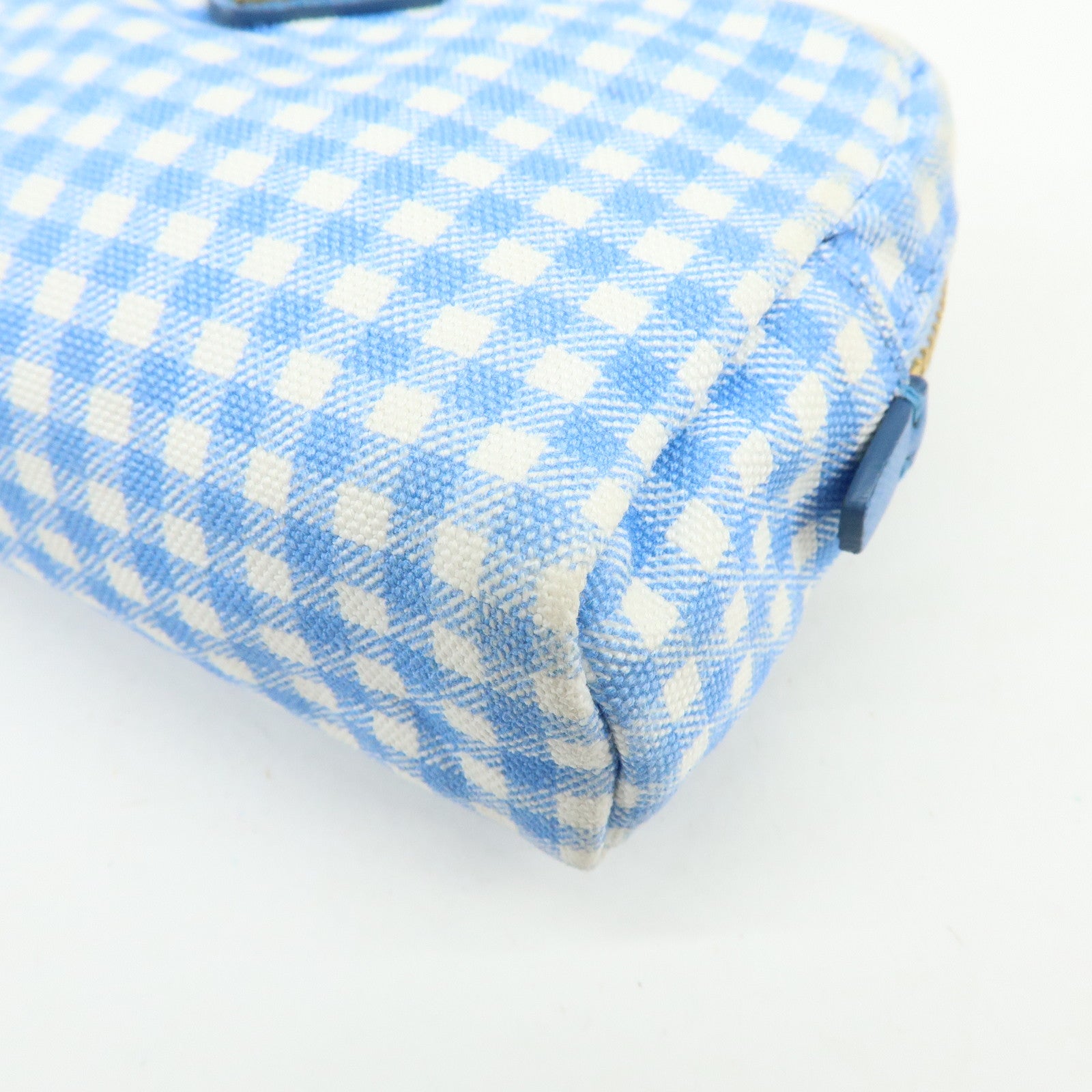 PRADA Triangle Logo Canvas Gingham Pattern Pouch Blue 1NA021