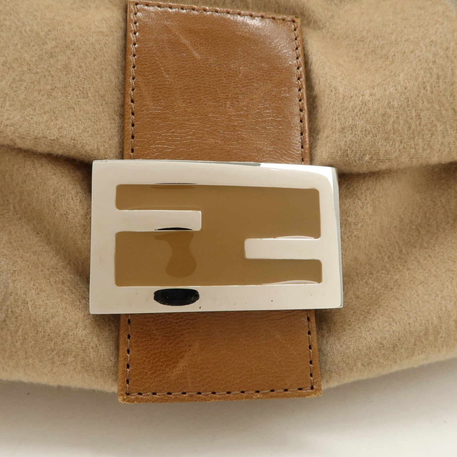 FENDI Zucca Mamma Baguette Wool Shoulder Bag Black Brown 26325