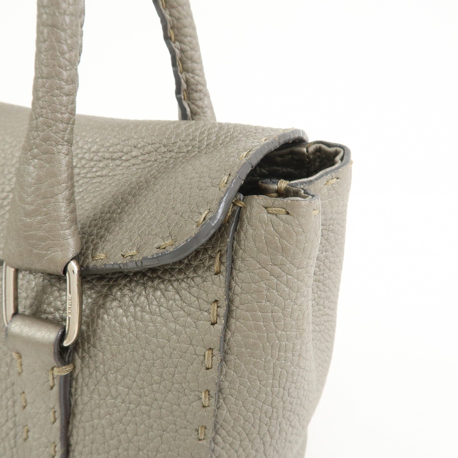 FENDI Seleria Mini Linda Leather Hand Shoulder Bag Greige 8BR486