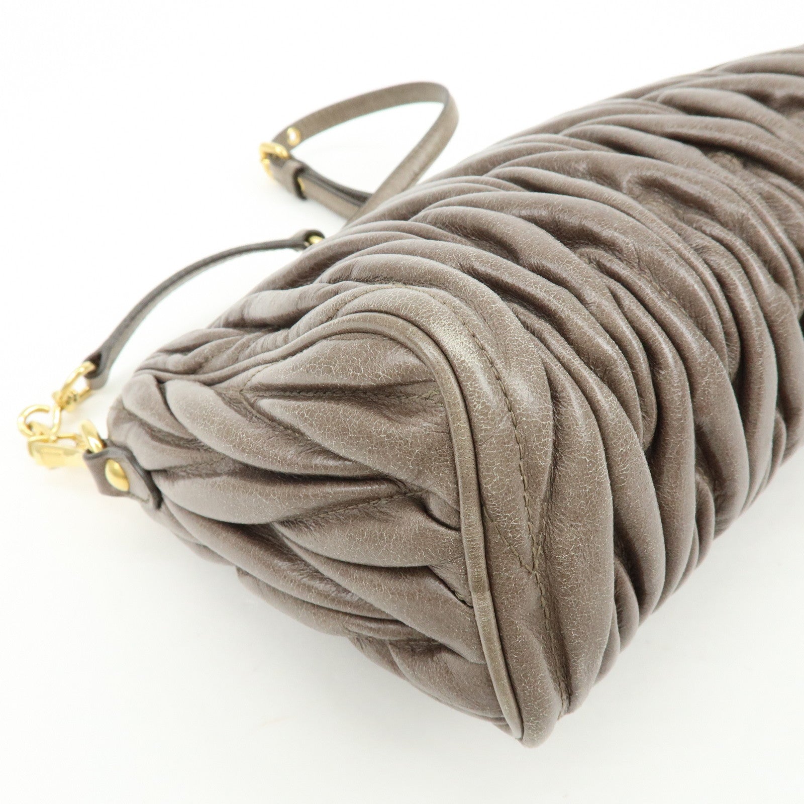 MIU MIU Matelasse Gathered Leather Shoulder Bag Hand Bag Gray