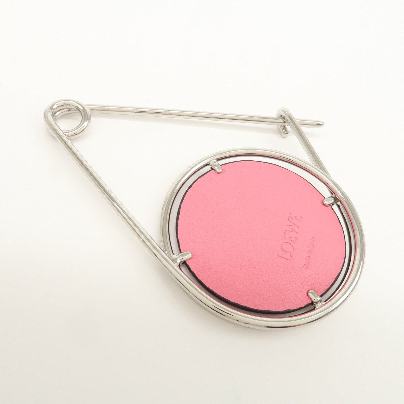 LOEWE Leather Metal Rose Meccano Pin Pink Black Silver