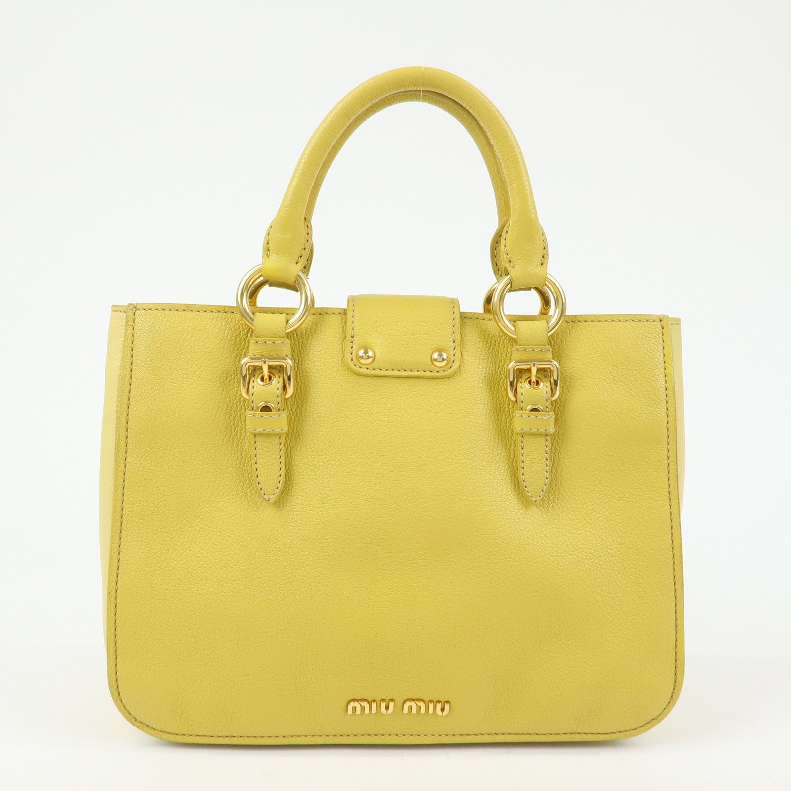 MIU MIU MADRAS Leather 2Way Bag Hand Bag Yellow RN0799