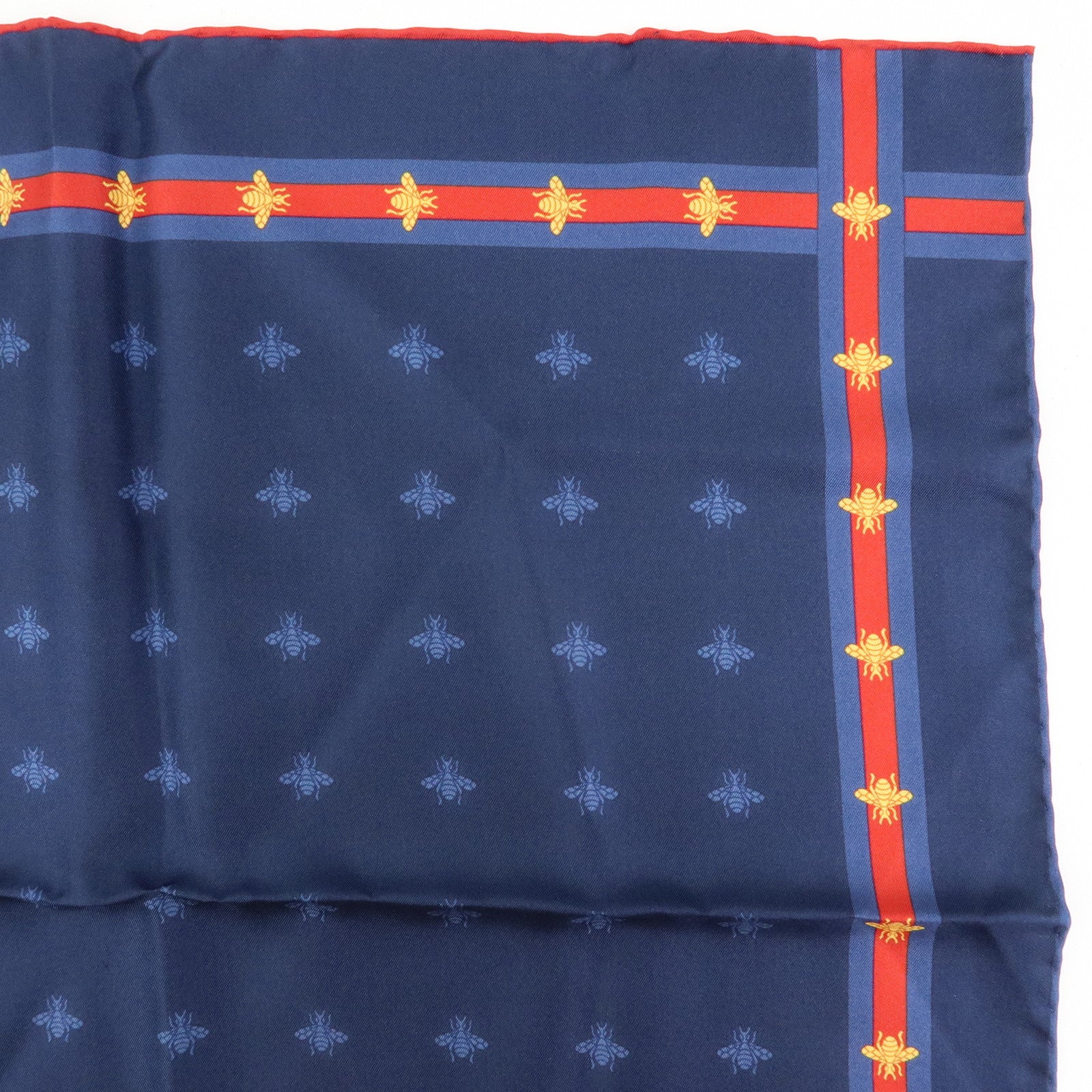 GUCCI Silk 100% Scarf 42x42 Bee Motif Navy
