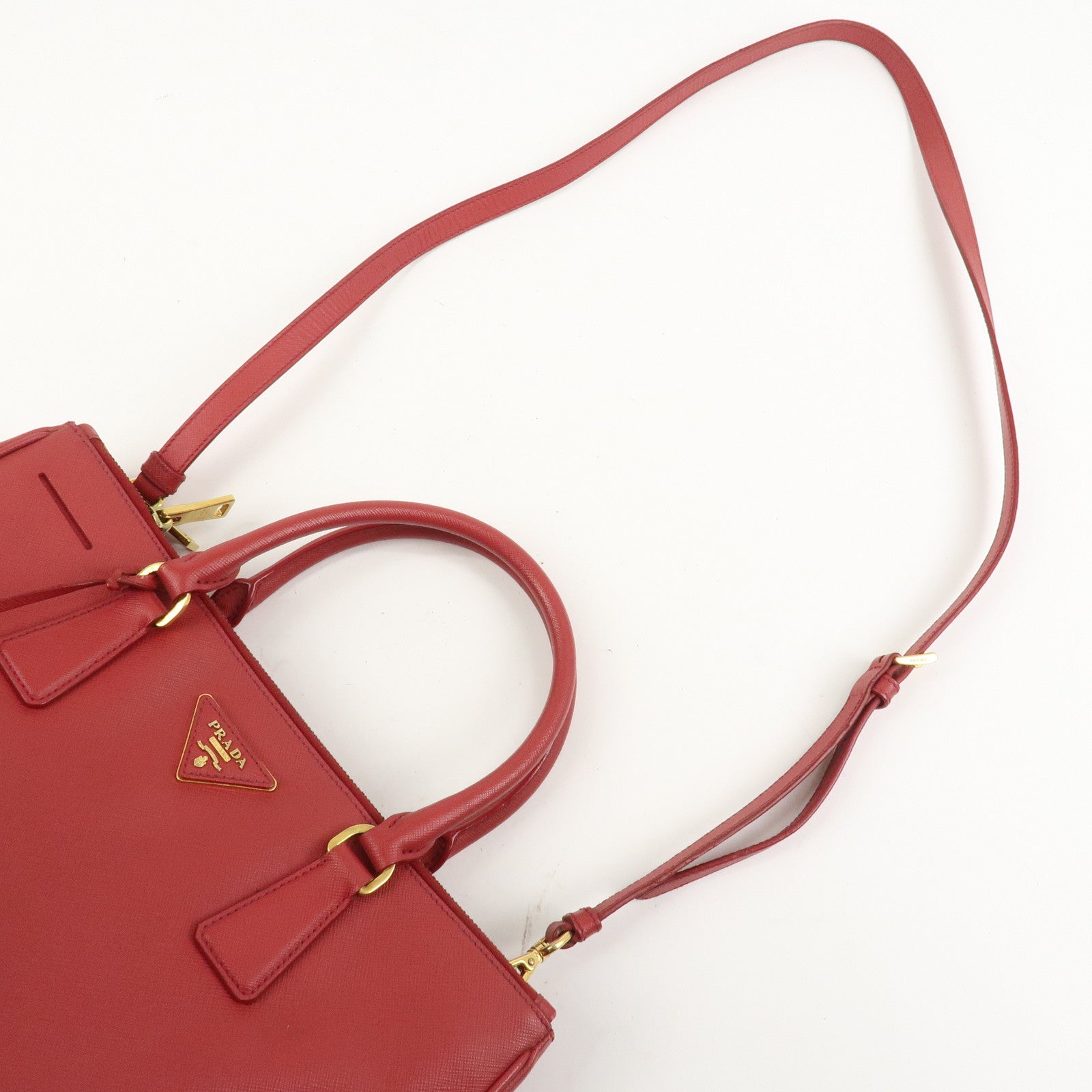 PRADA Triangle Logo Galleria Saffiano Leather 2Way Bag Red BN2274