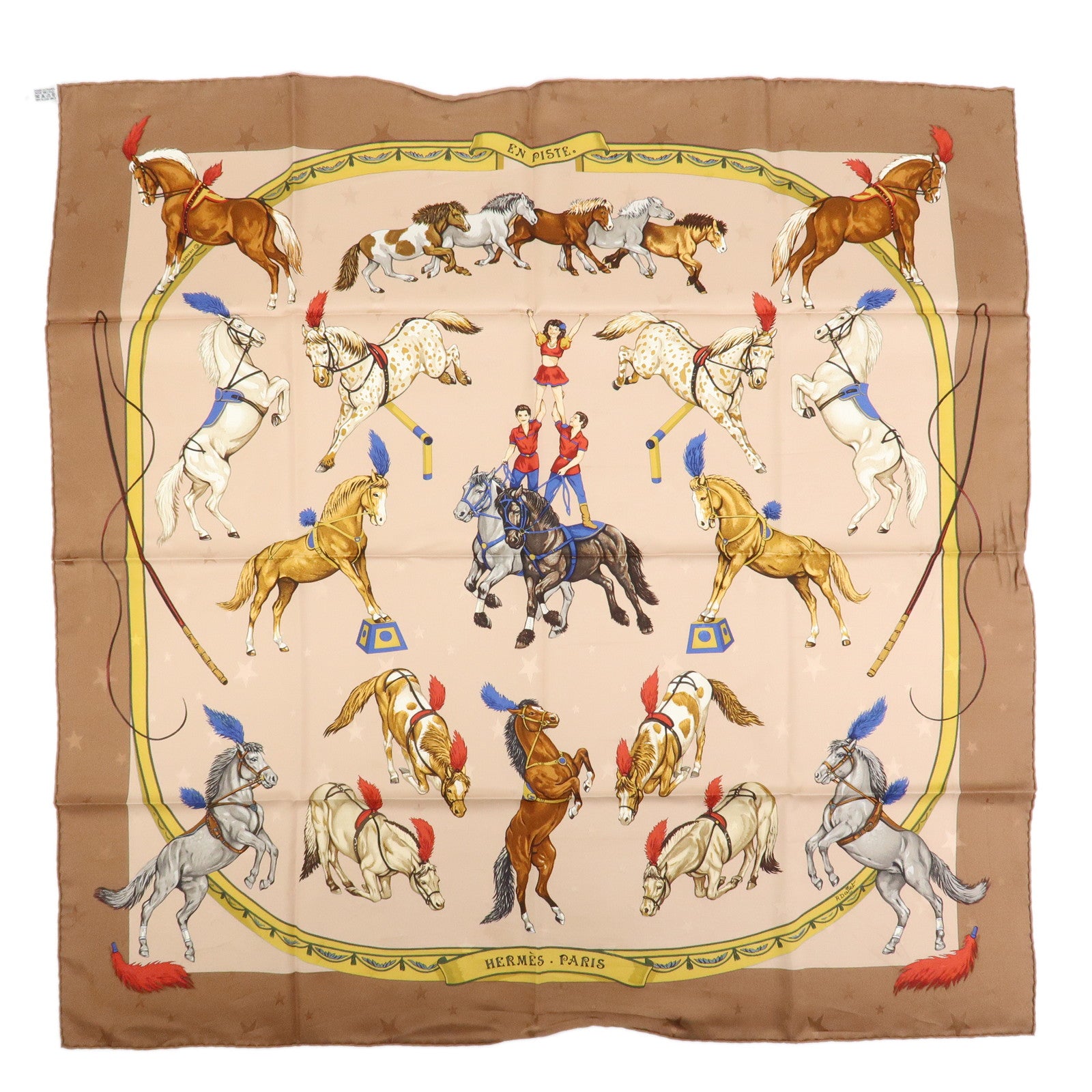 HERMES Carre 90 Silk 100% Scarf EN PISTE Brown