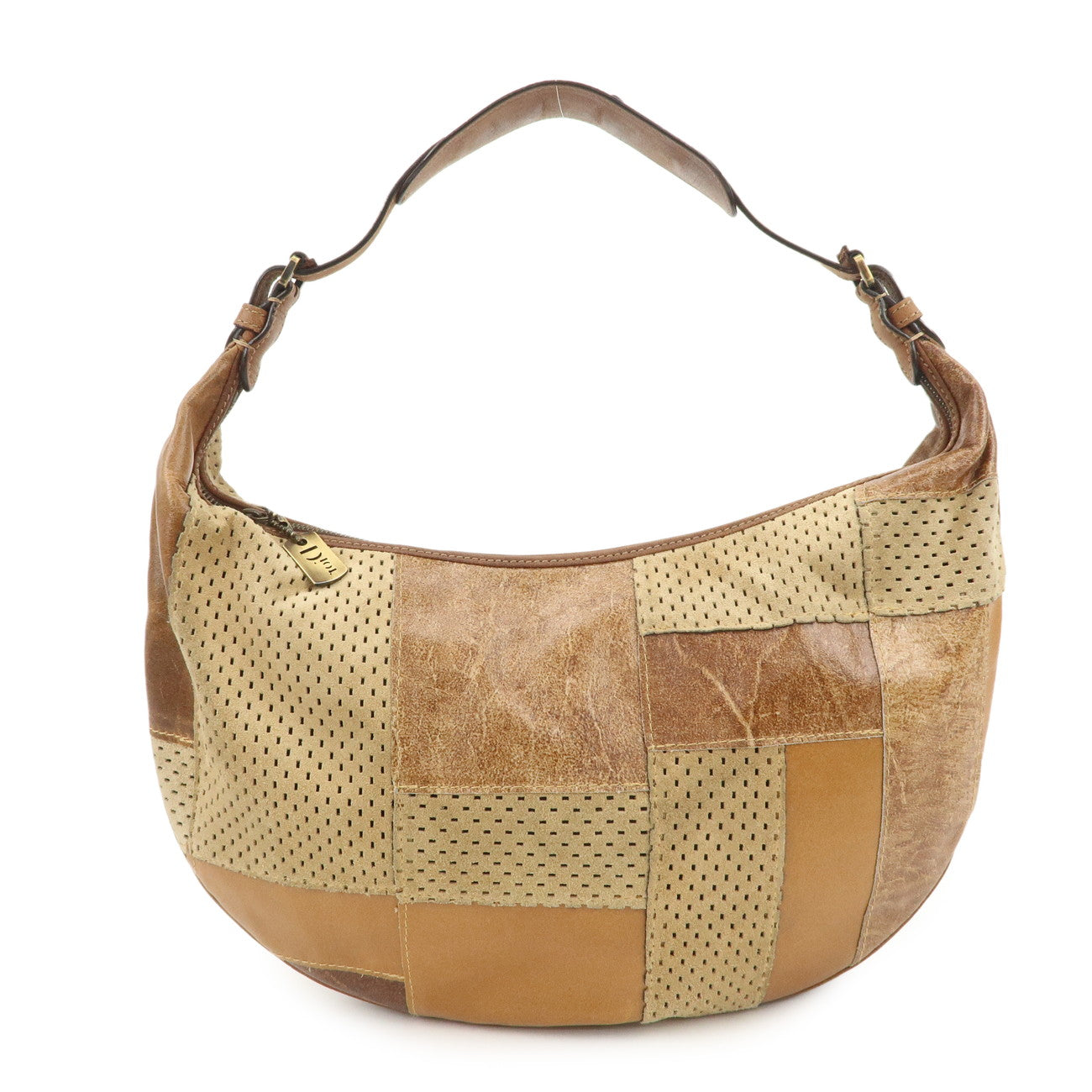 Christian Dior Leather Shoulder Bag Hand Bag Brown Beige