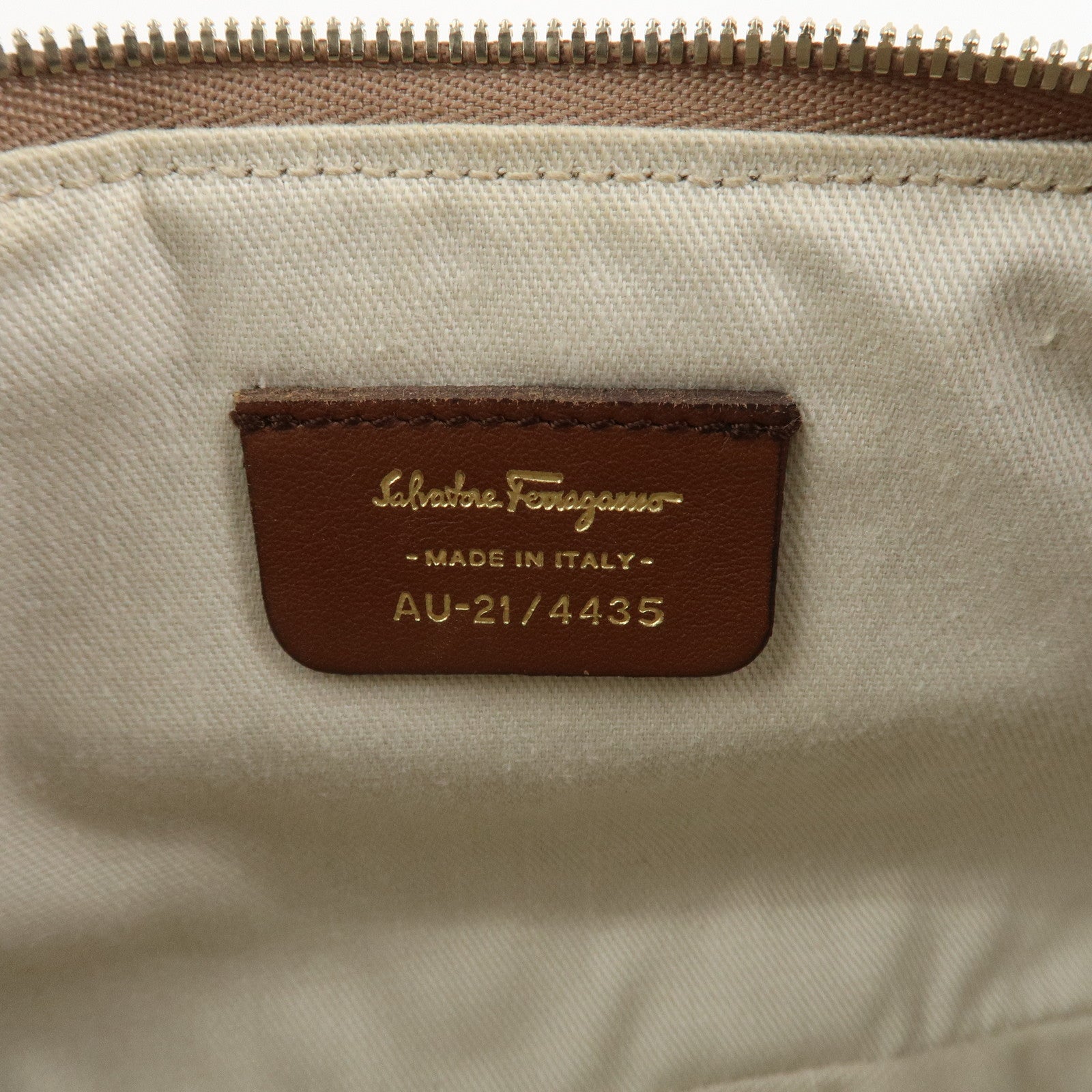 Ferragamo Gancini PVC Canvas Leather Shoulder Bag Hand Bag Brown