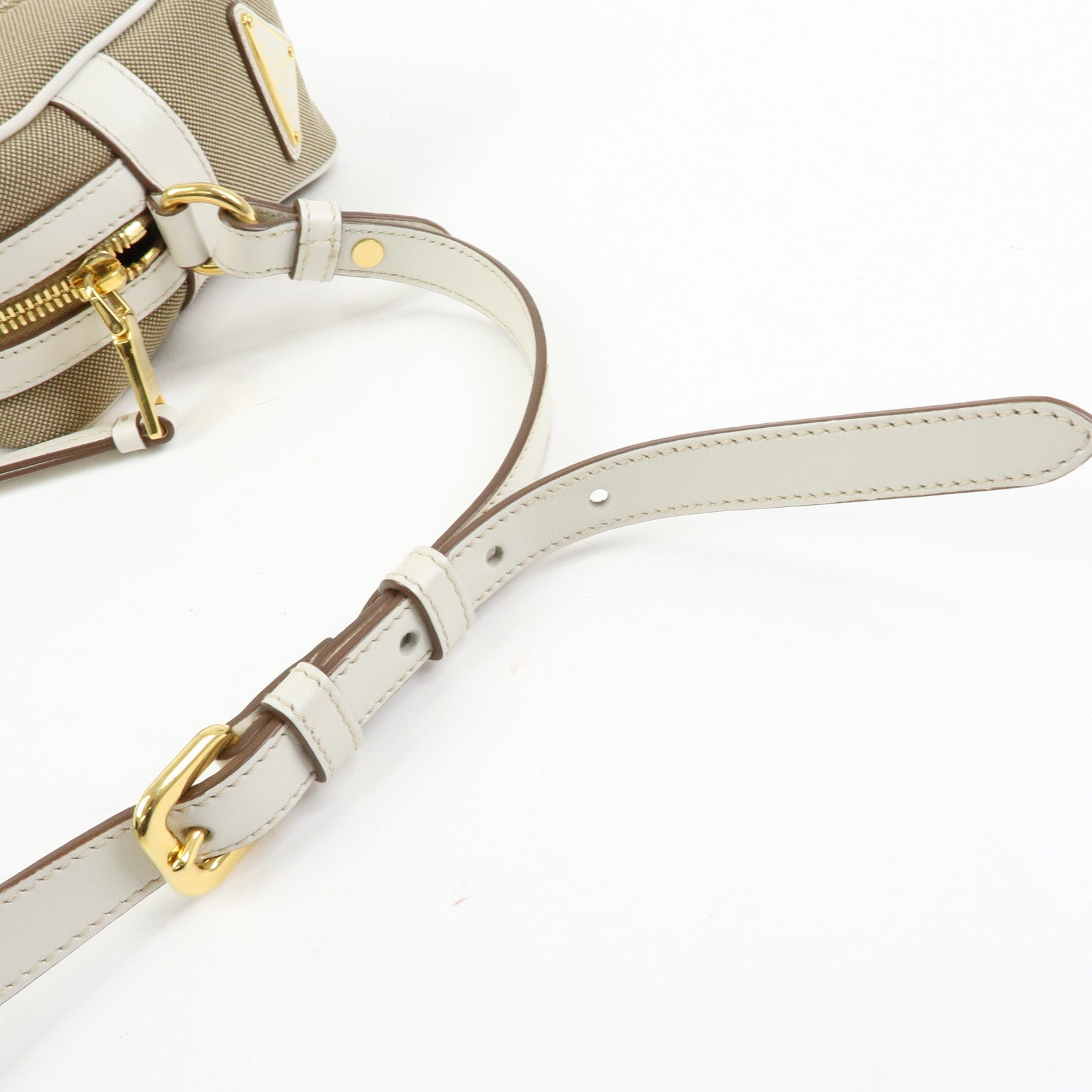 PRADA Logo Jacquard Leather Shoulder Bag Beige White 1BH089